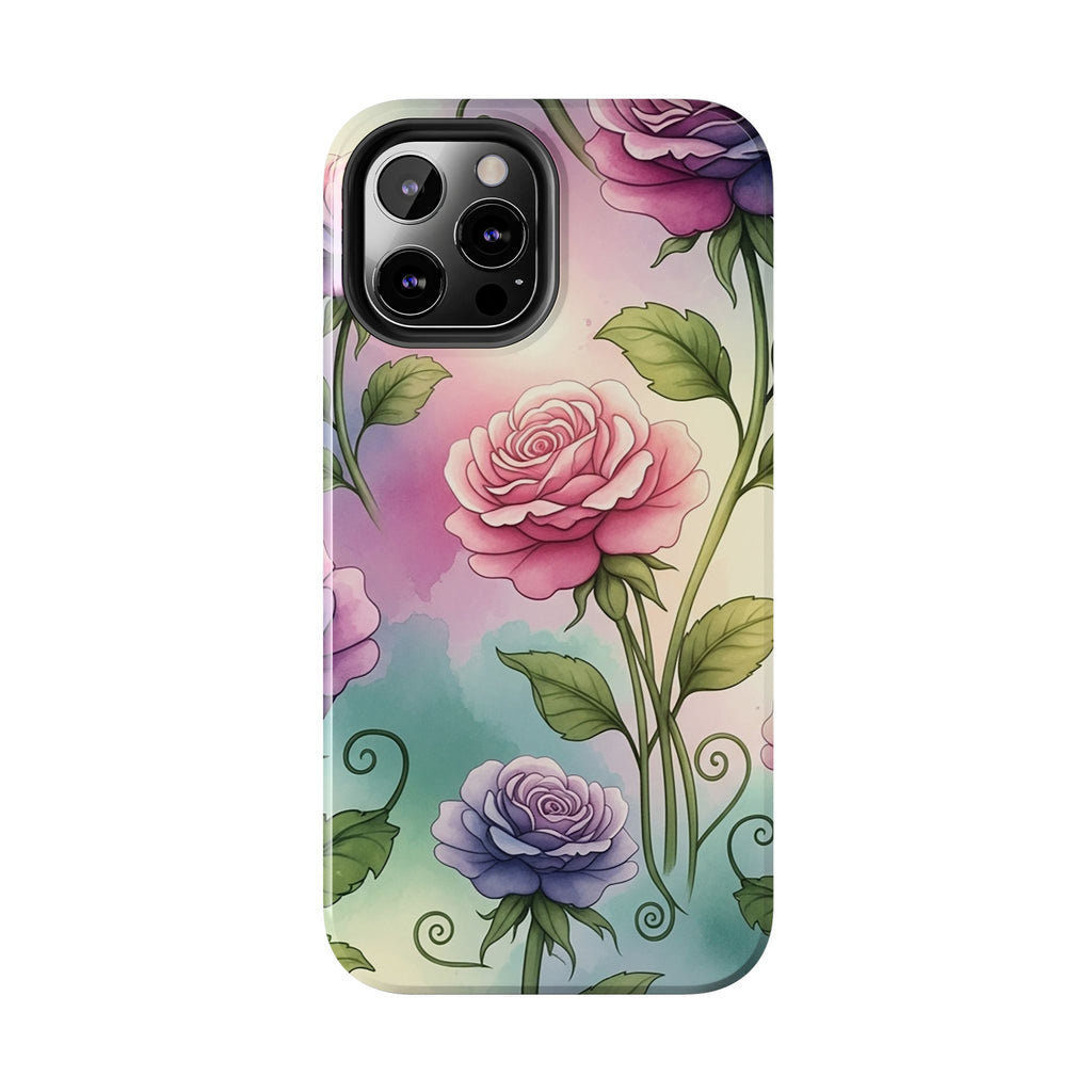 Floral Rose Tough Phone Case — Pastel Watercolor Protection