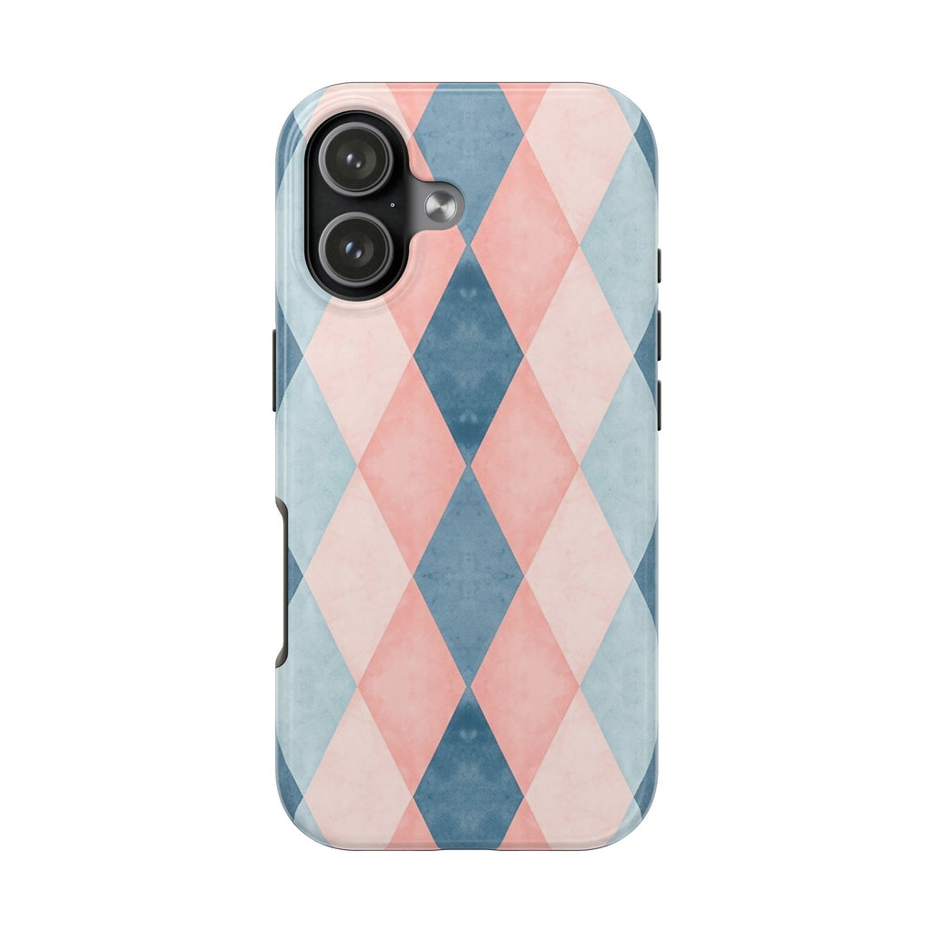 Pastel Harlequin Tough Phone Case — Blue & Pink Diamond Pattern