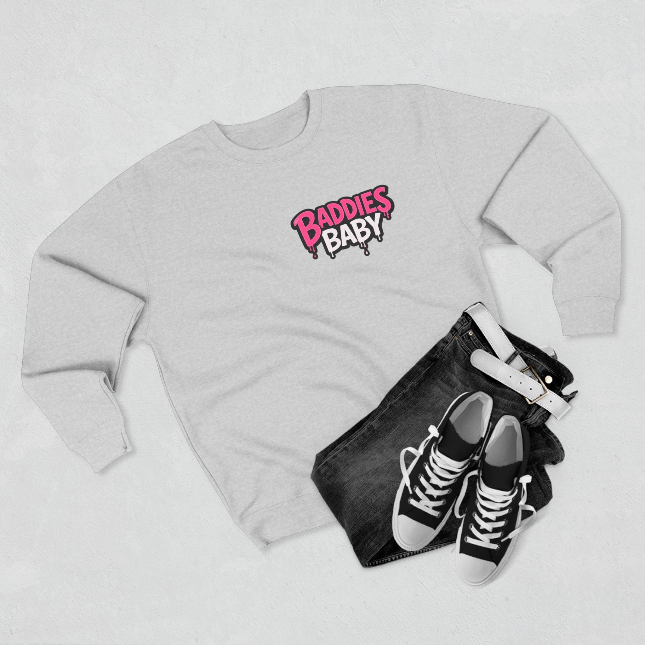 Baddies Baby Crewneck Sweatshirt — Cute Badass Cartoon Graphic
