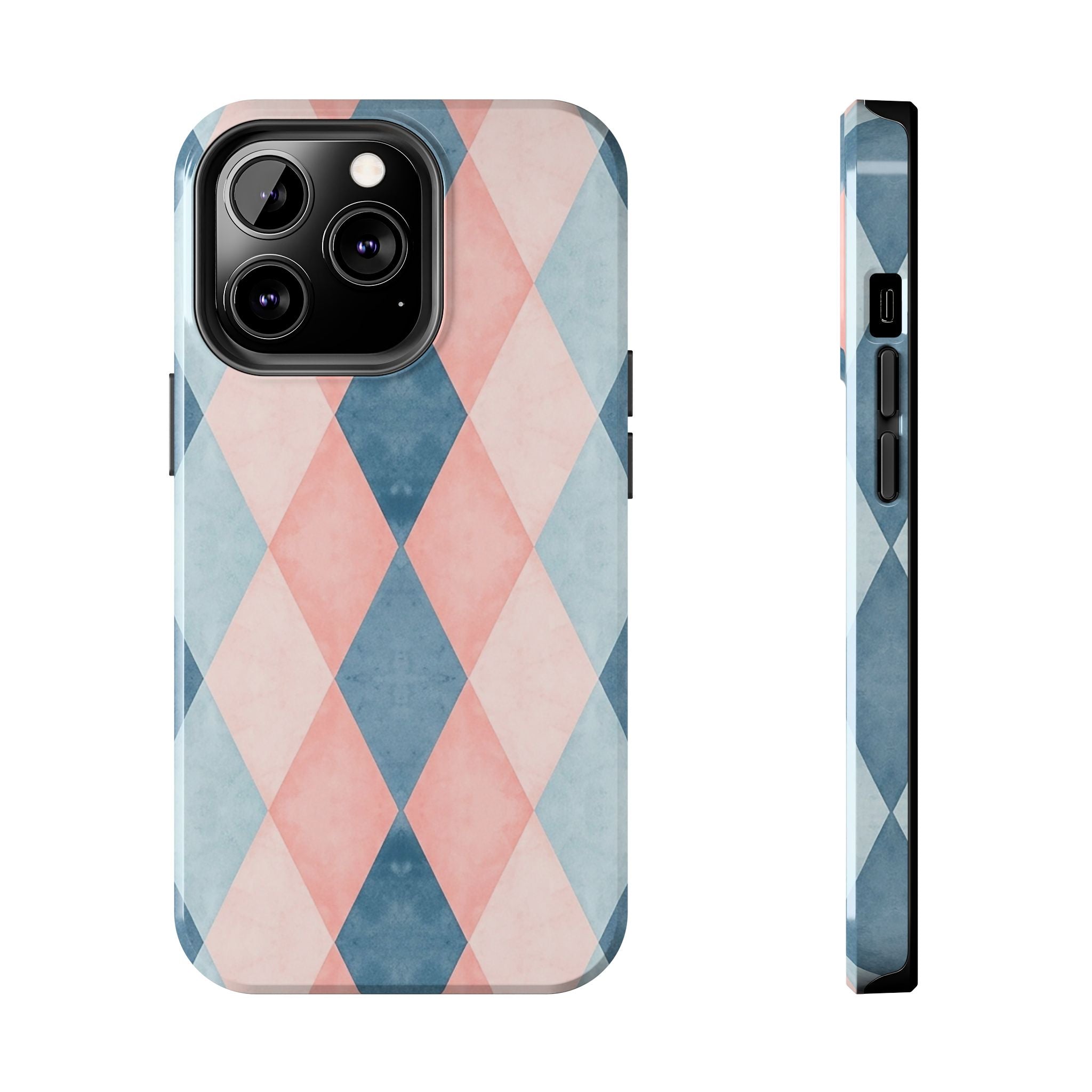 Pastel Harlequin Tough Phone Case — Blue & Pink Diamond Pattern