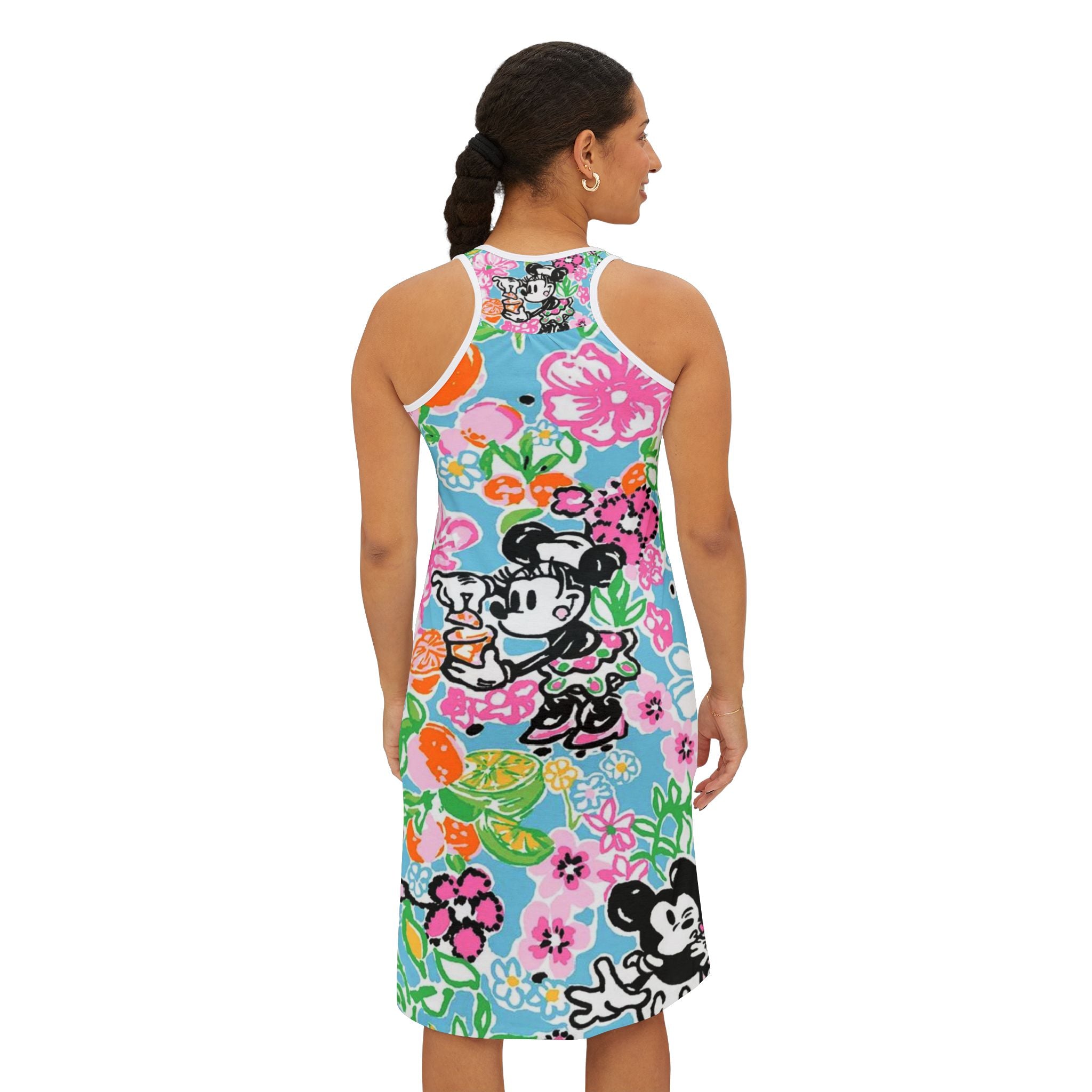 Floral Vintage Cartoon Racerback Dress — Retro Mickey & Minnie All-Over Print