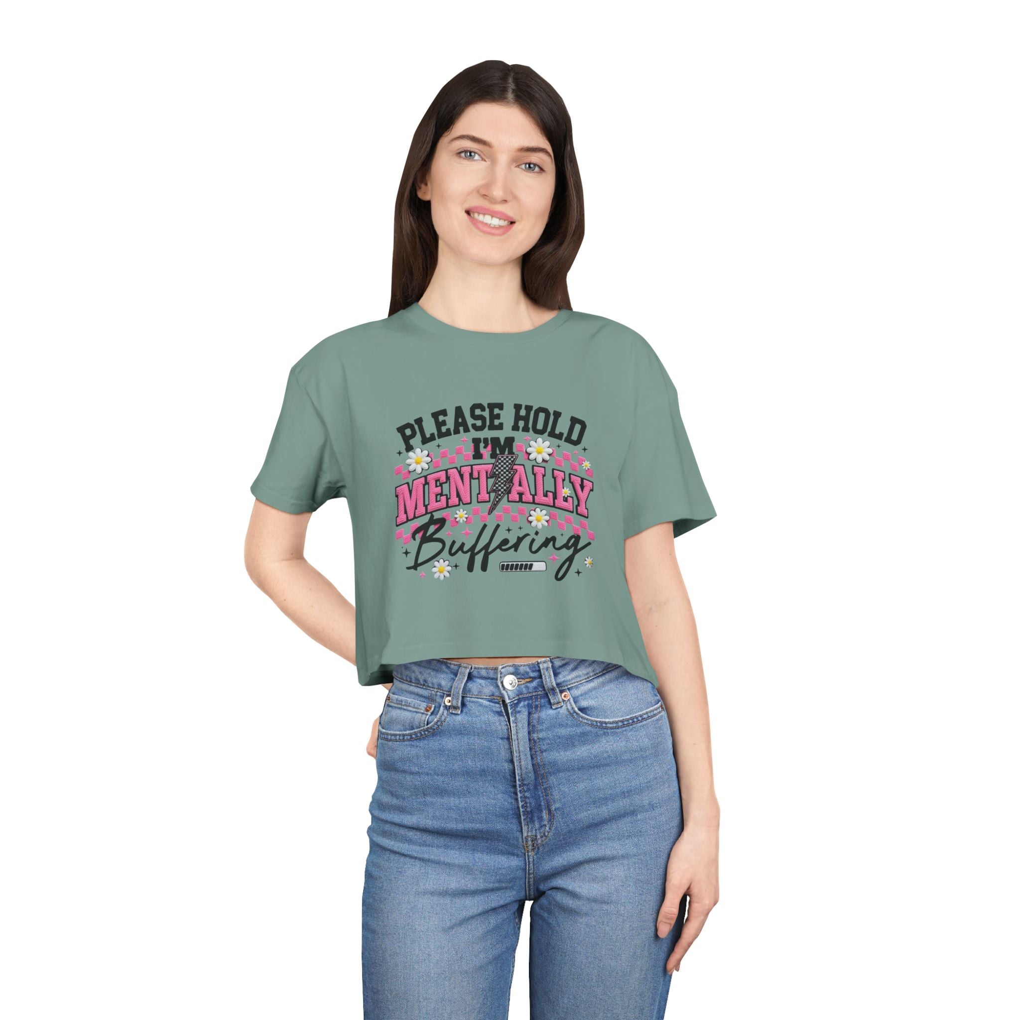 Please Hold I[0m'm Mentally Buffering Crop Tee
