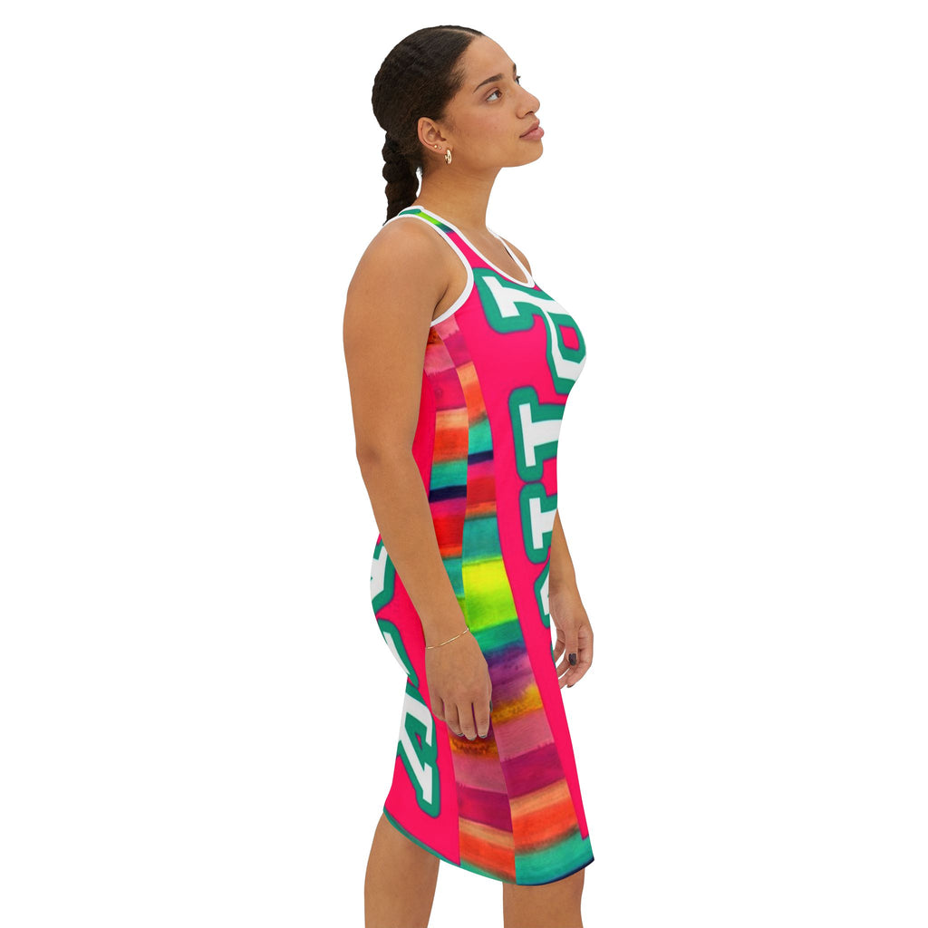 PINK Tie-Dye Racerback Dress — Vibrant Colorblock Casual Sundress
