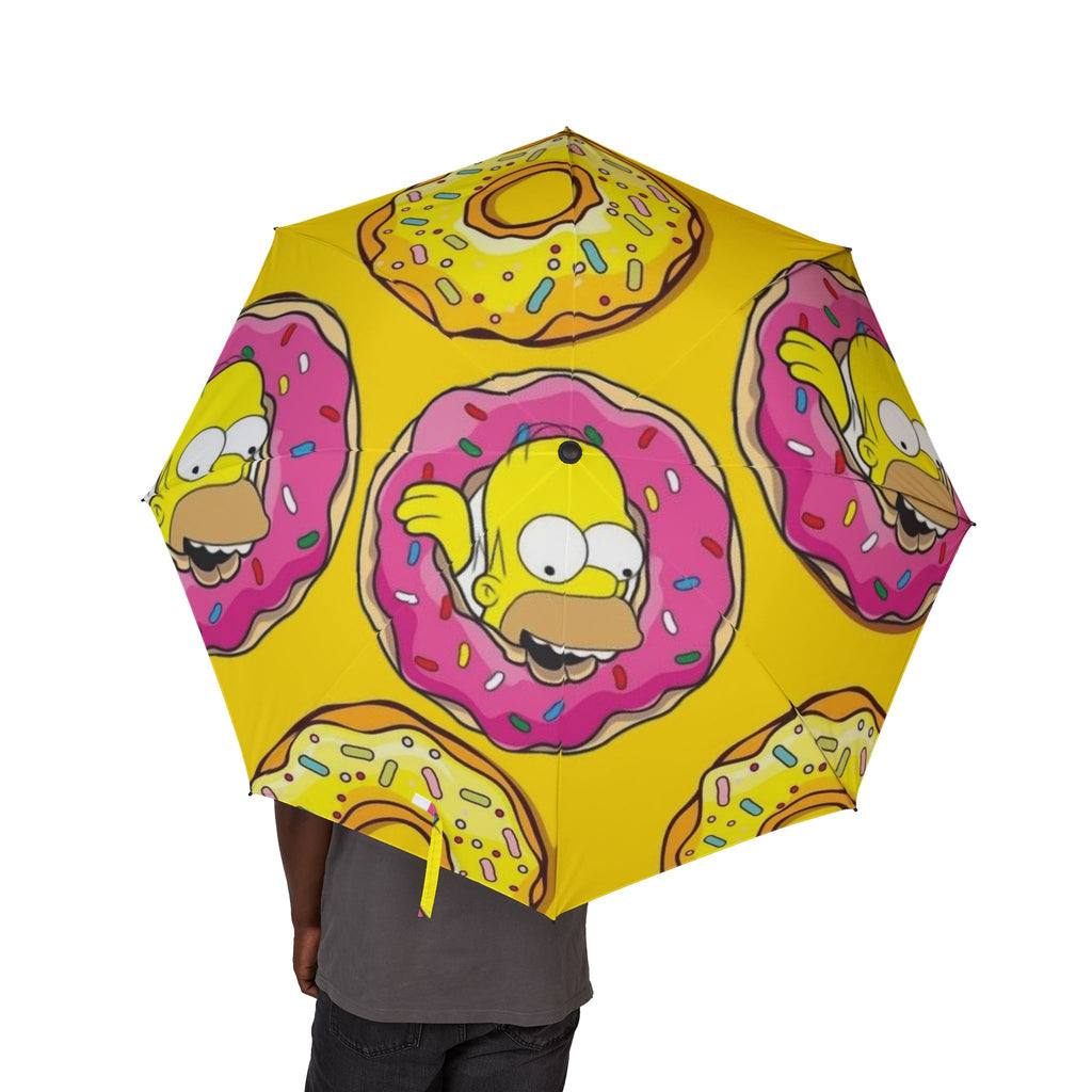 Donut Cartoon Foldable Umbrella — Yellow Funny Donuts & Character Rain Umbrella