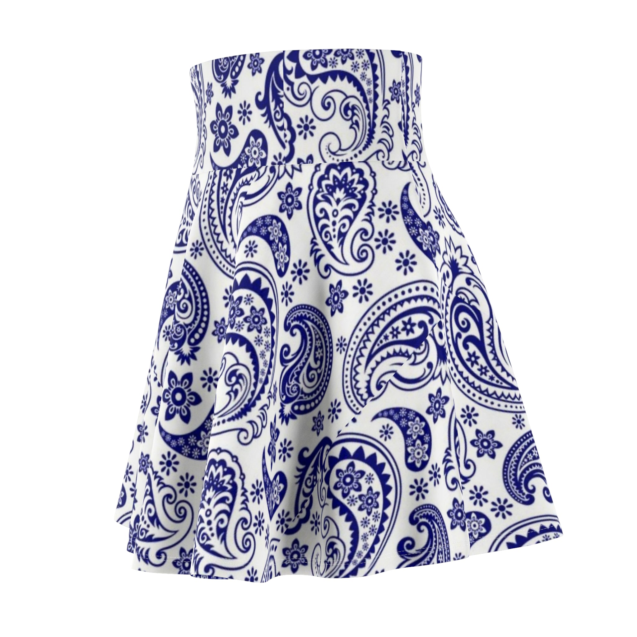 Blue Paisley Skater Skirt — Vintage Floral Print AOP