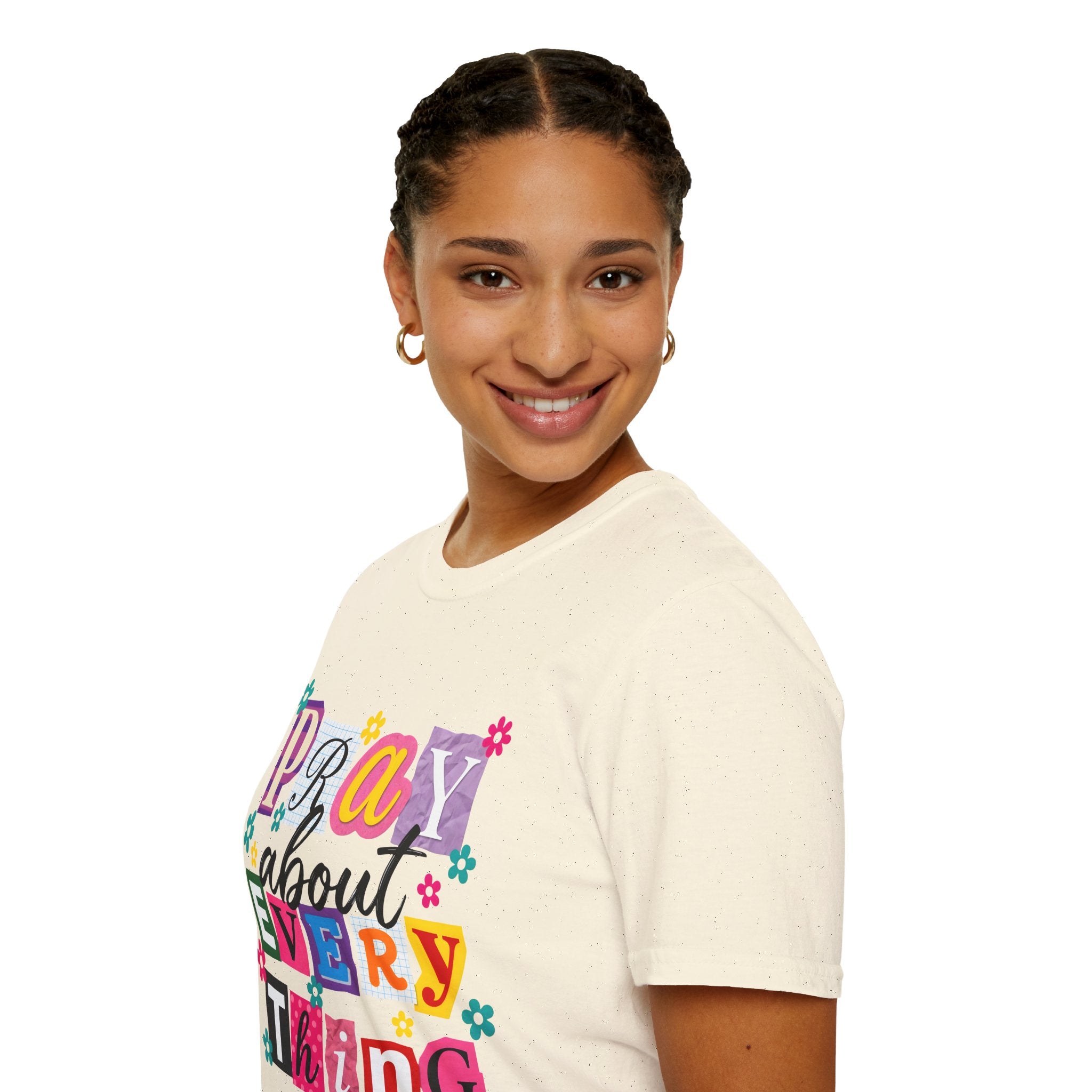 T-Shirt — "Pray About Everything" Colorful Floral Faith Graphic