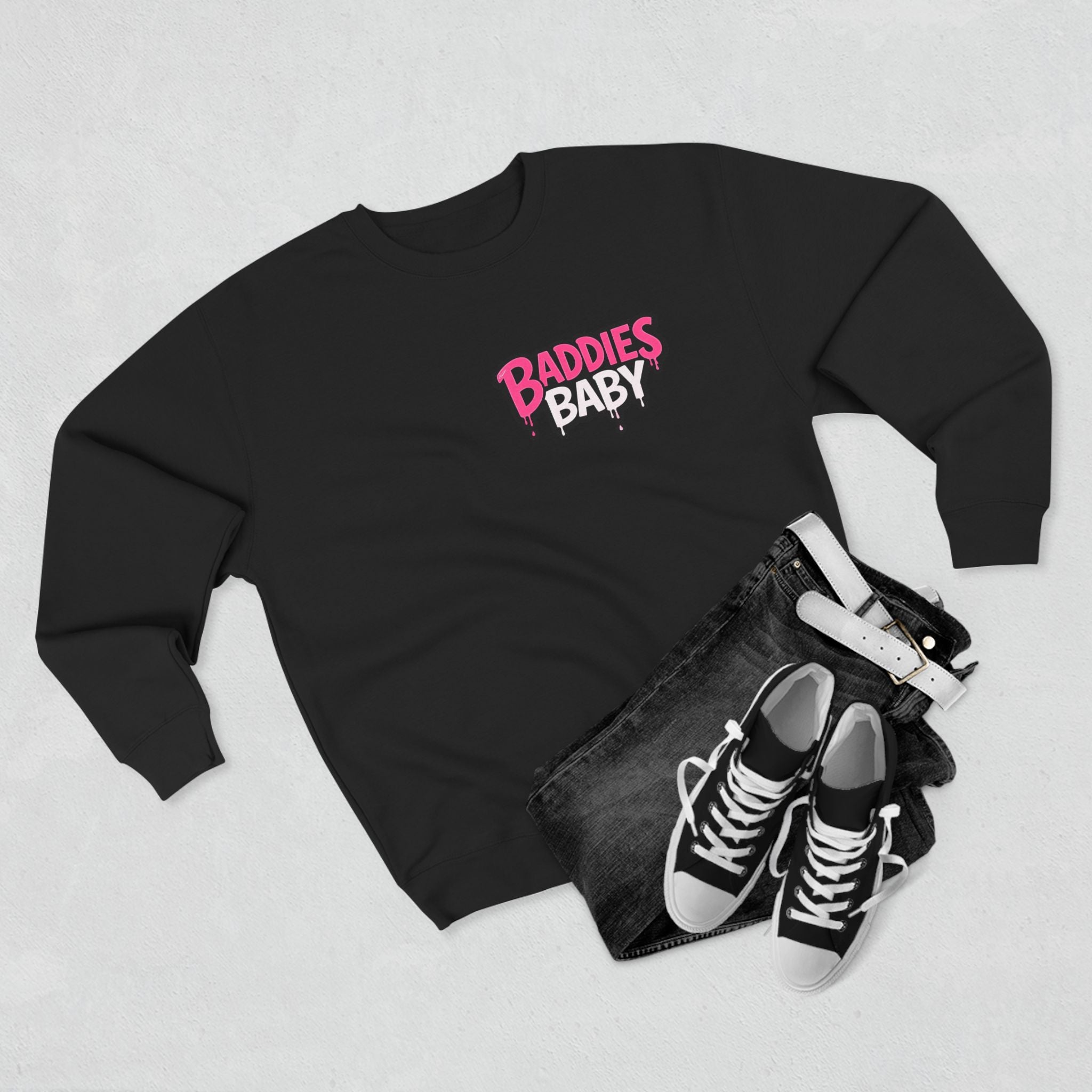 Baddies Baby Crewneck Sweatshirt — Cute Badass Cartoon Graphic