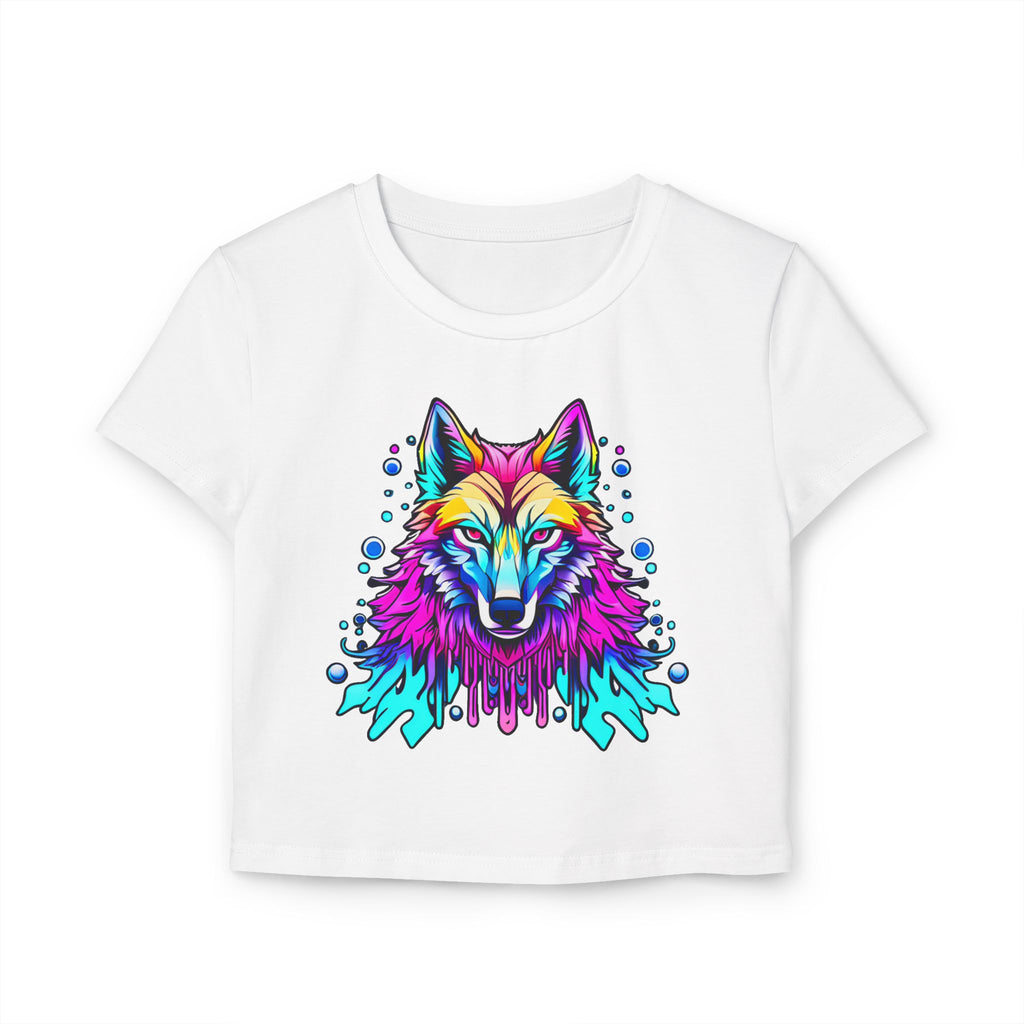 Colorful Wolf Women's Baby Tee — Vibrant Neon Wolf Graphic Crop Shirt