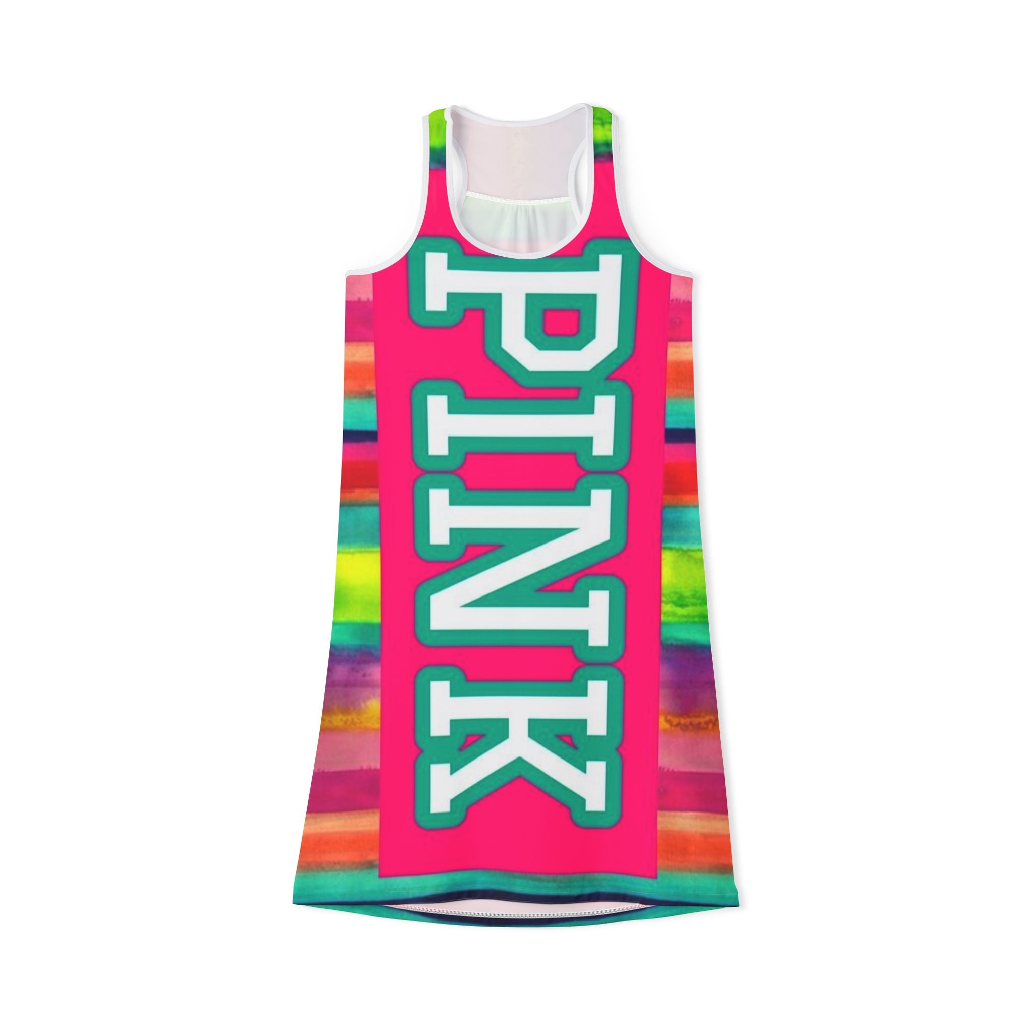 PINK Tie-Dye Racerback Dress — Vibrant Colorblock Casual Sundress