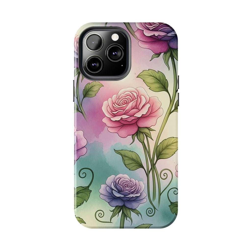 Floral Rose Tough Phone Case — Pastel Watercolor Protection