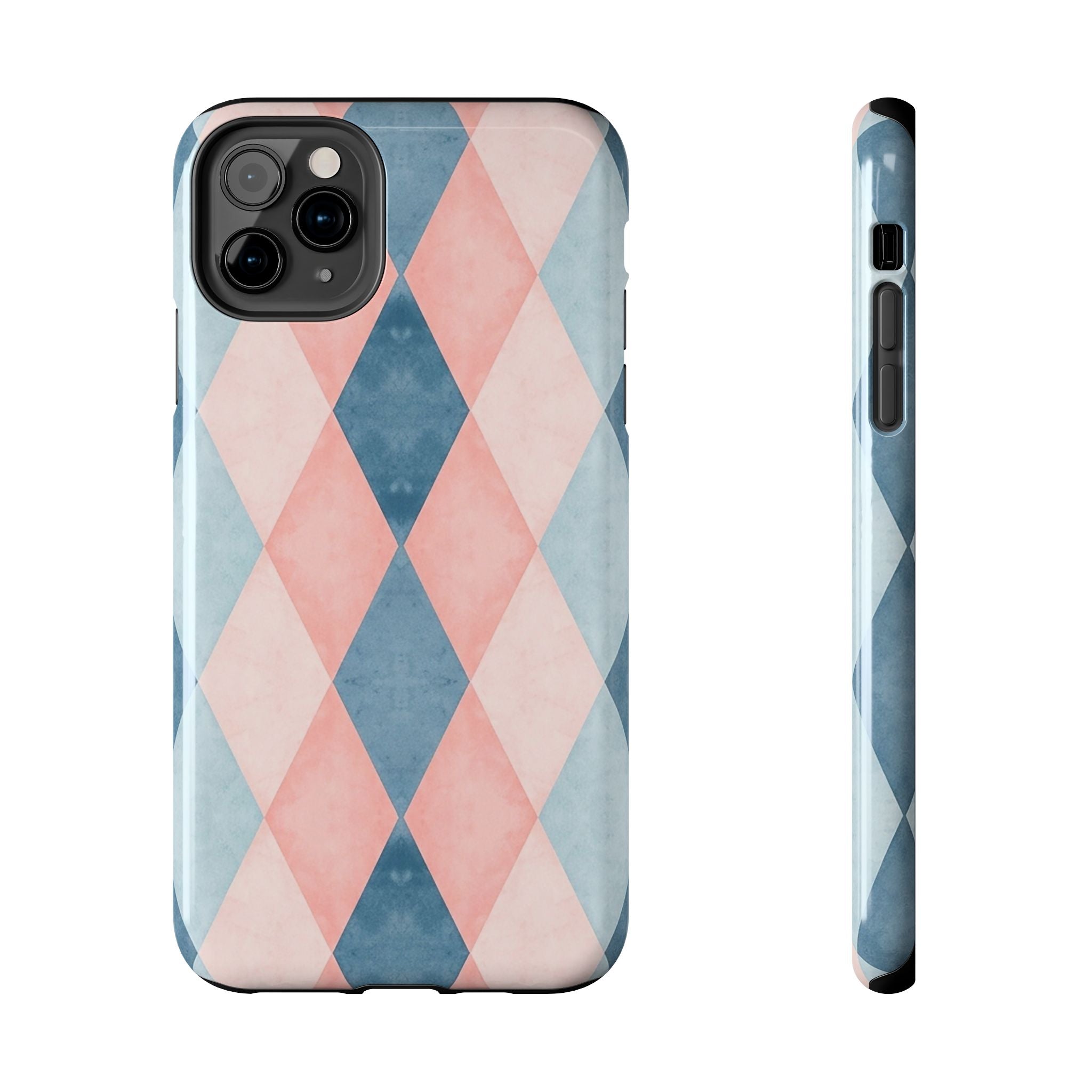 Pastel Harlequin Tough Phone Case — Blue & Pink Diamond Pattern