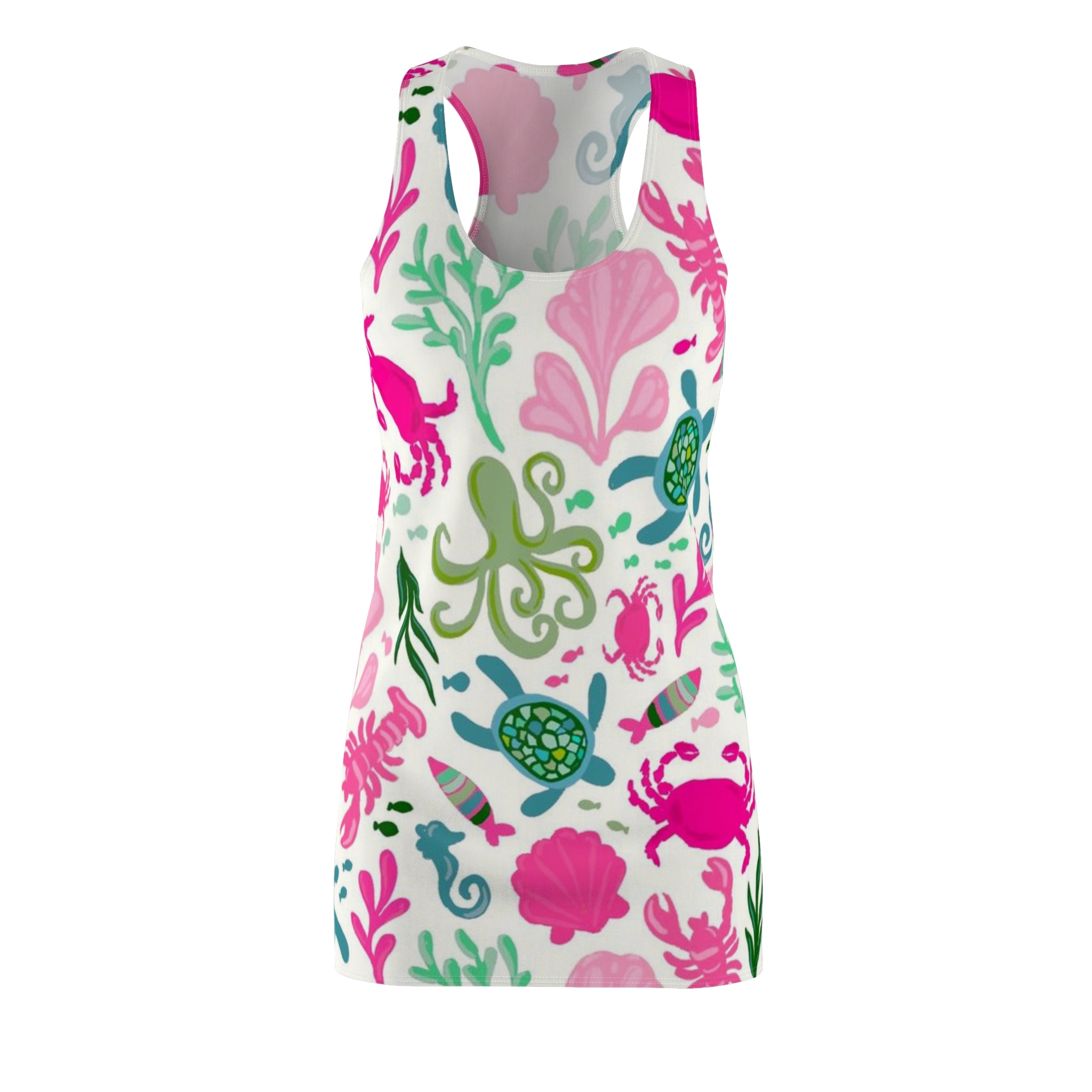 Sea Life Racerback Dress — Pink & Teal Ocean Creatures All-Over Print