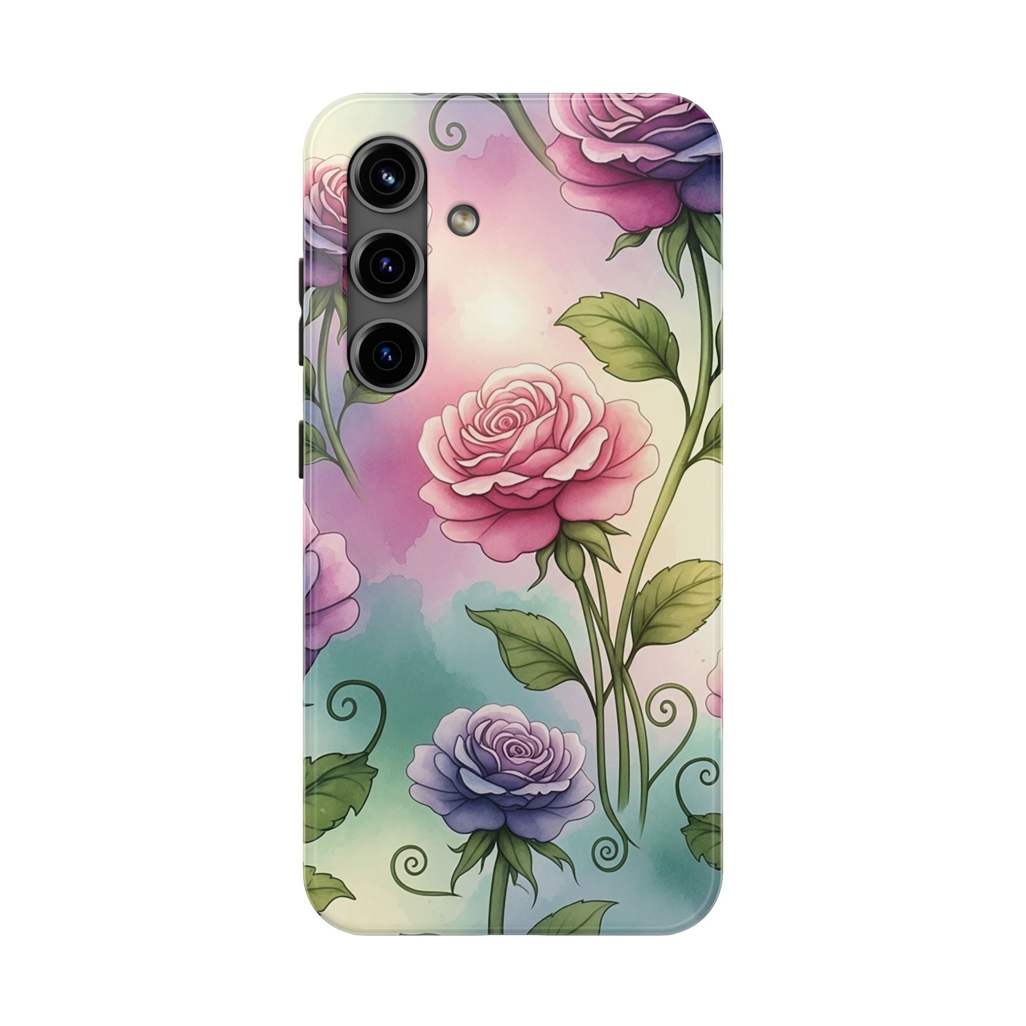 Floral Rose Tough Phone Case — Pastel Watercolor Protection