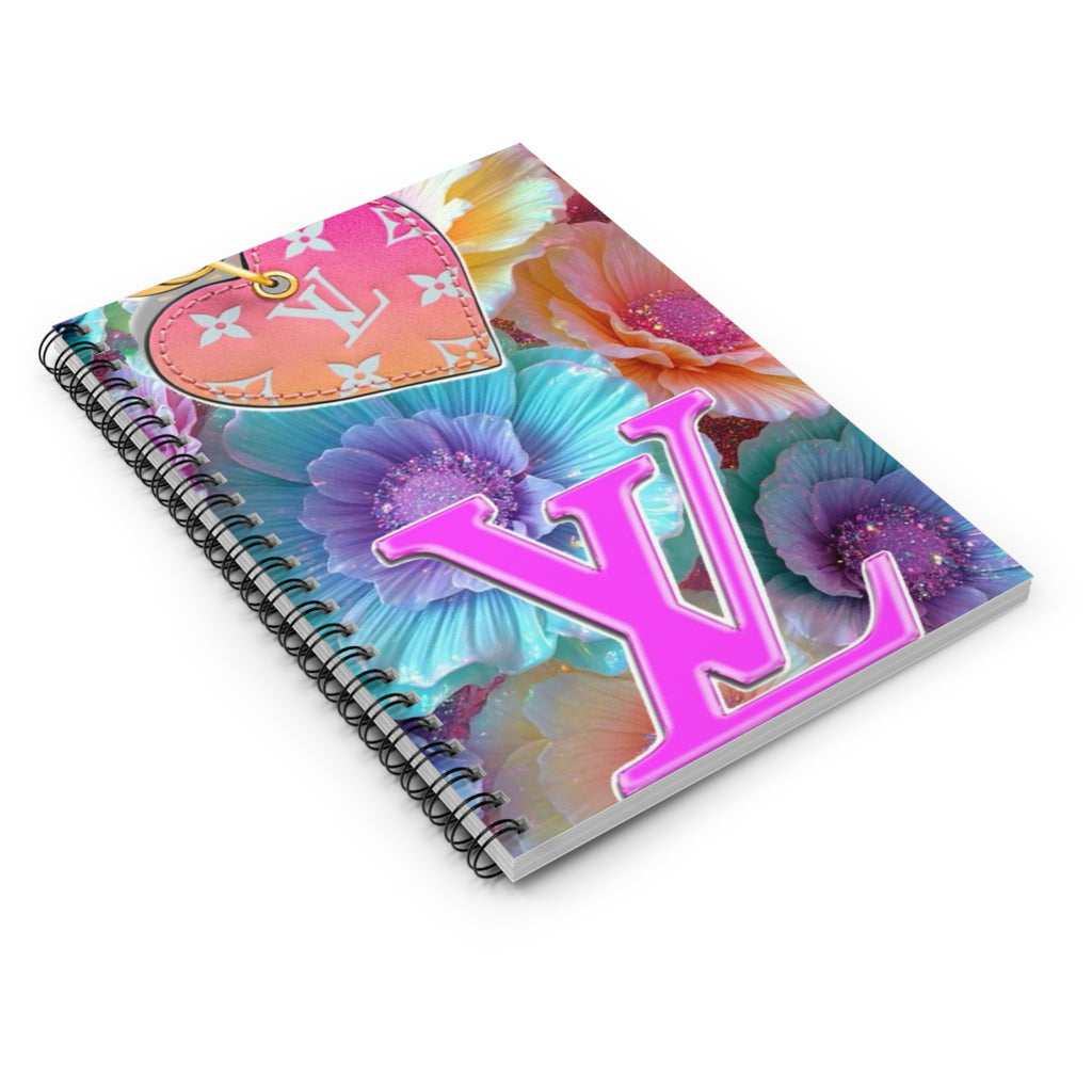 Floral Monogram Notebook — Pink LV Heart Spiral Ruled Journal