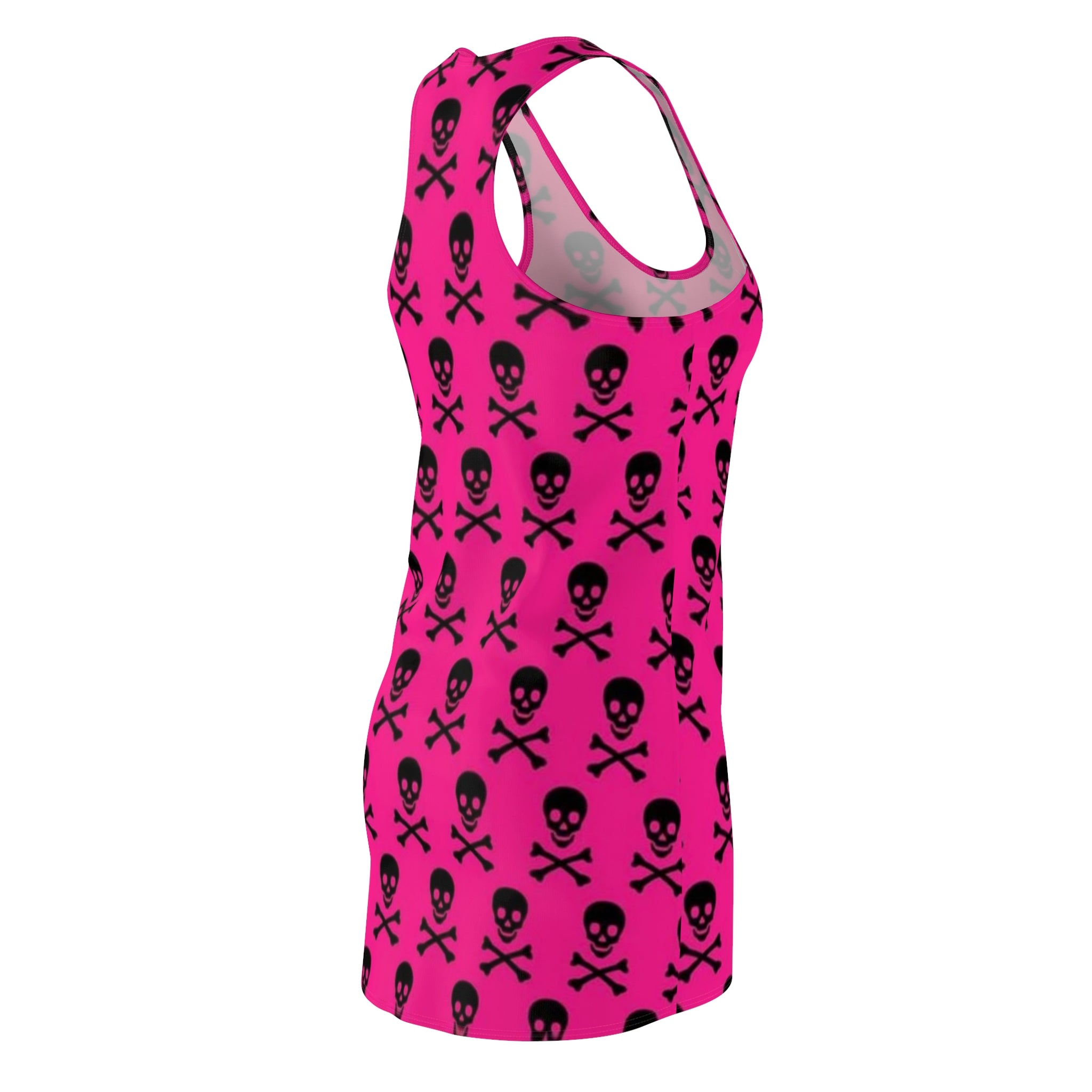 Pink Skull & Crossbones Racerback Dress — Edgy All-Over Print Women's Dress