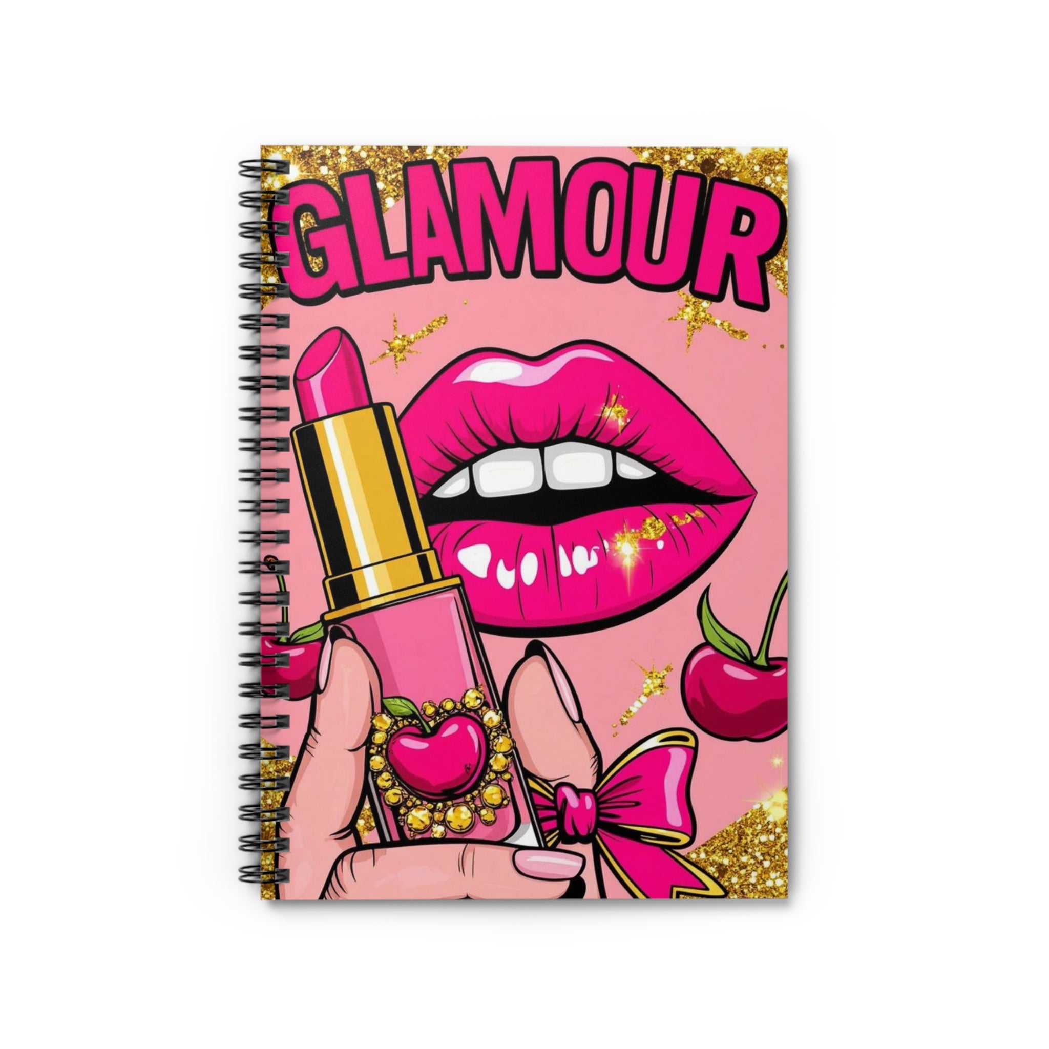 Glamour Lipstick Spiral Notebook — Pink Cosmetic Chic Ruled Journal