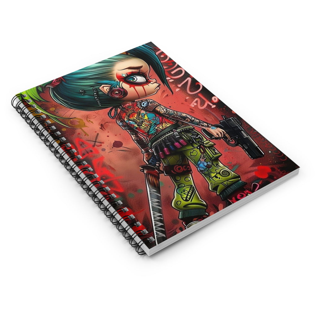Punk Anime Warrior Spiral Notebook — Cute Creepy Girl Art, Ruled Journal for Teens & Gamers