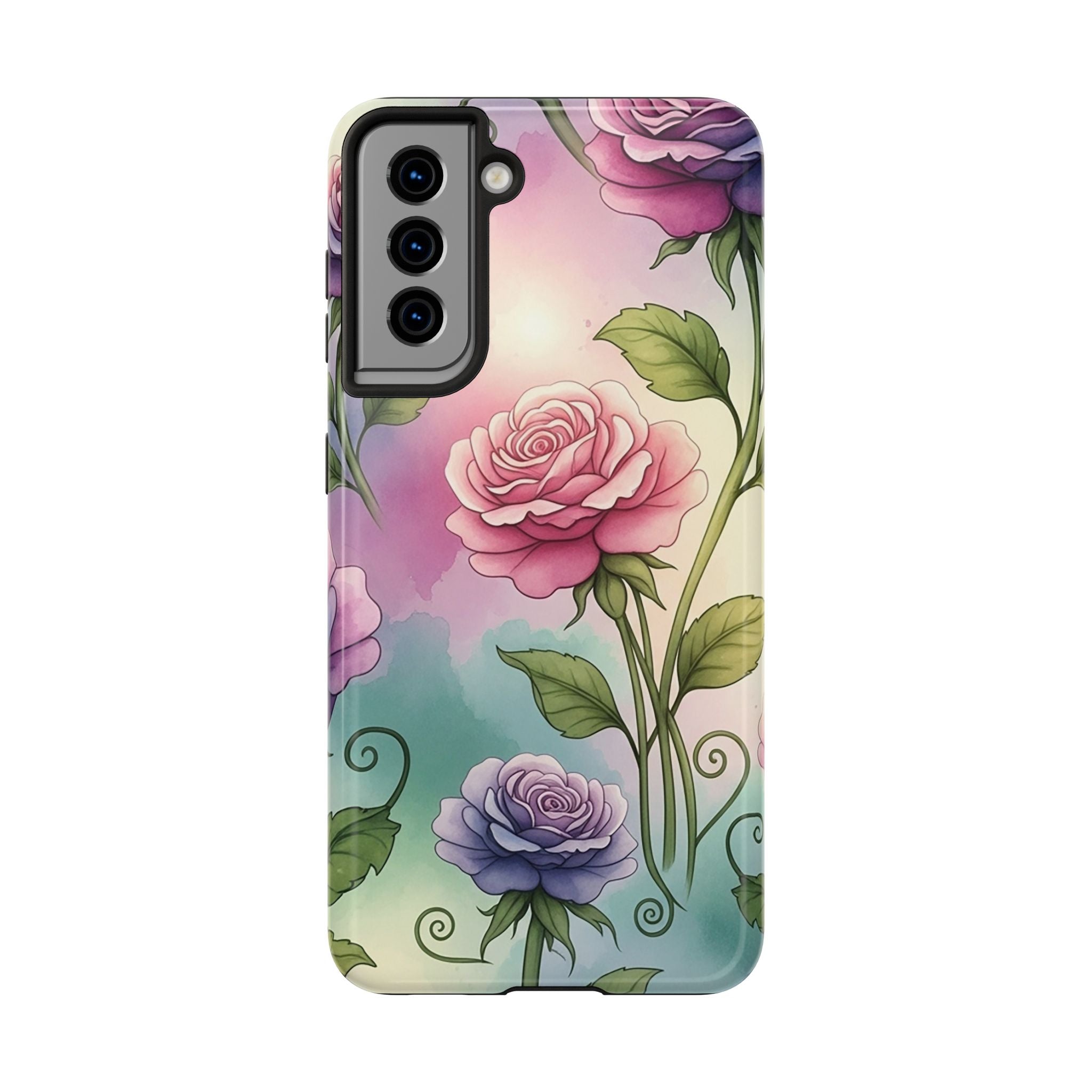 Floral Rose Tough Phone Case — Pastel Watercolor Protection
