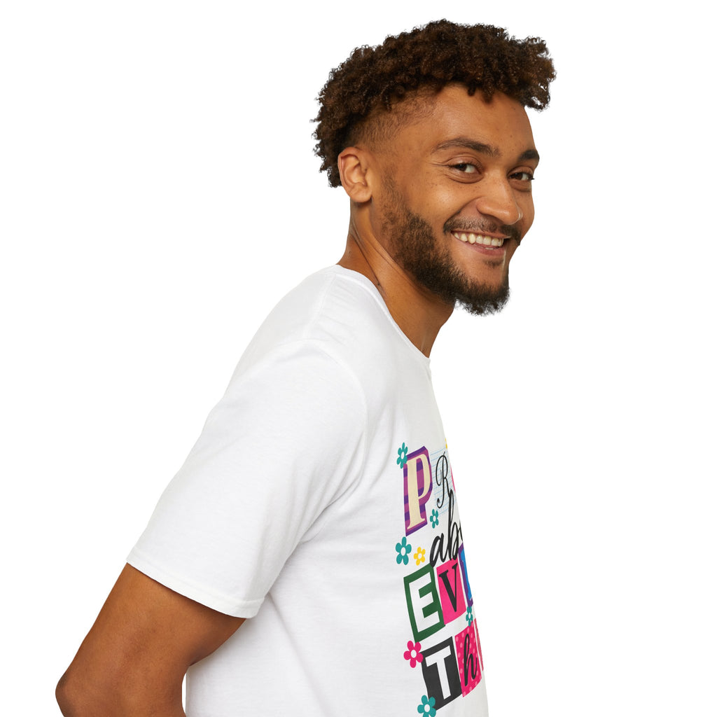 T-Shirt — "Pray About Everything" Colorful Floral Faith Graphic