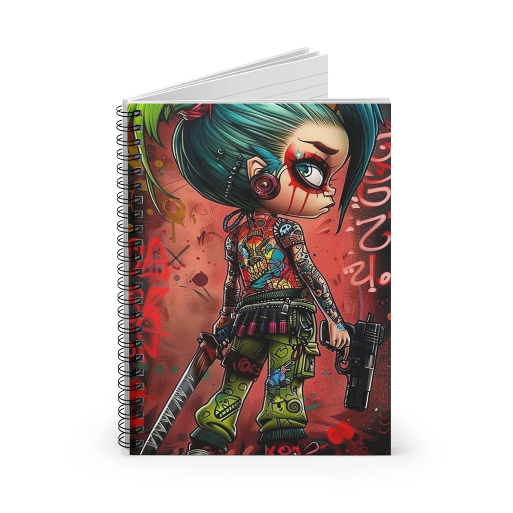 Punk Anime Warrior Spiral Notebook — Cute Creepy Girl Art, Ruled Journal for Teens & Gamers