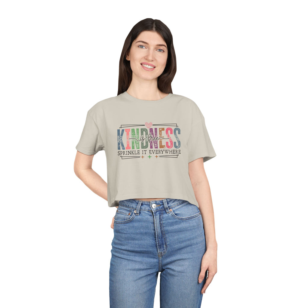 Crop Tee — "Kindness: Sprinkle It Everywhere" Floral Graphic
