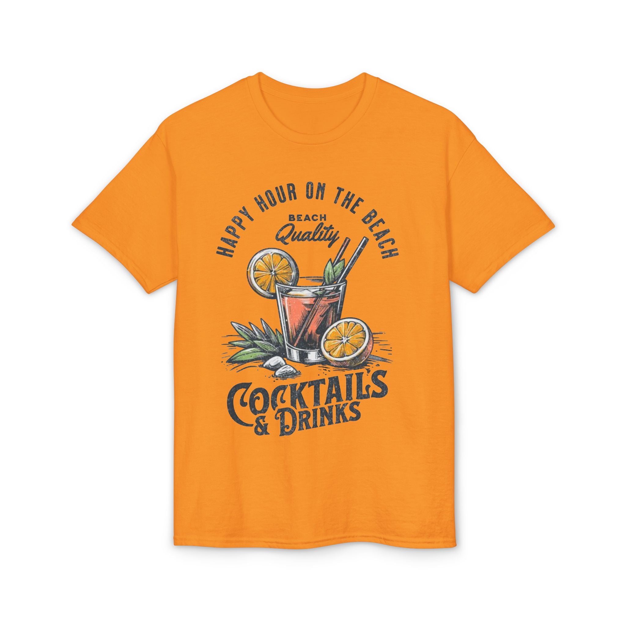 Cocktails & Drinks Beach T-Shirt — “Happy Hour on the Beach” Tropical Cocktail Tee