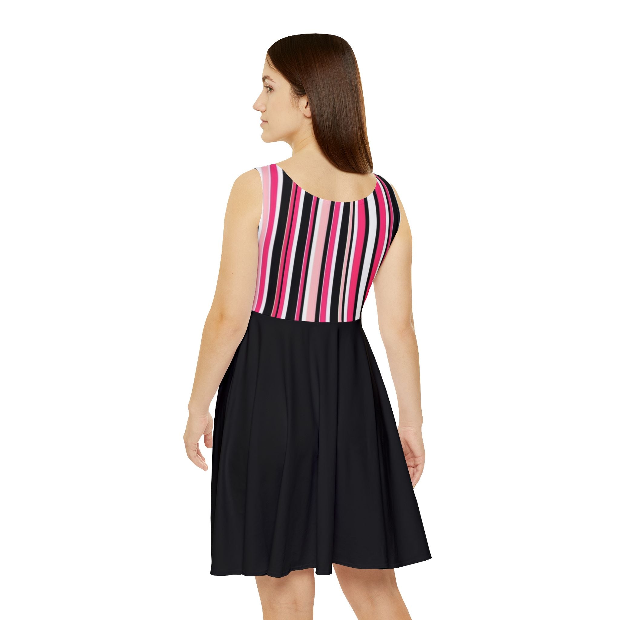 Striped Pink & Black Skater Dress — Women's Casual A-Line Summer Dress