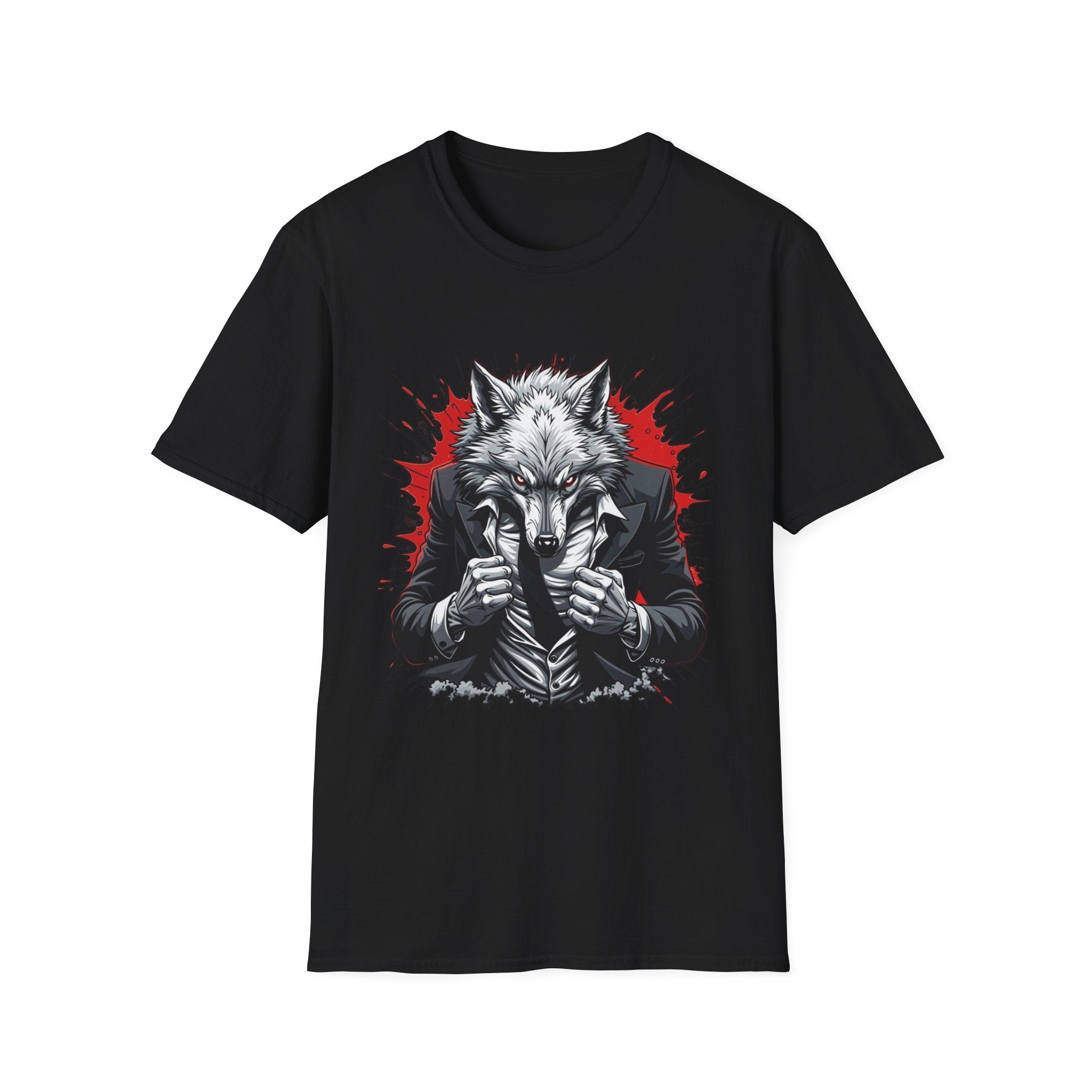Wolf Suit T-Shirt — Wolf in Suit Graphic Tee (Bold Red Splash)