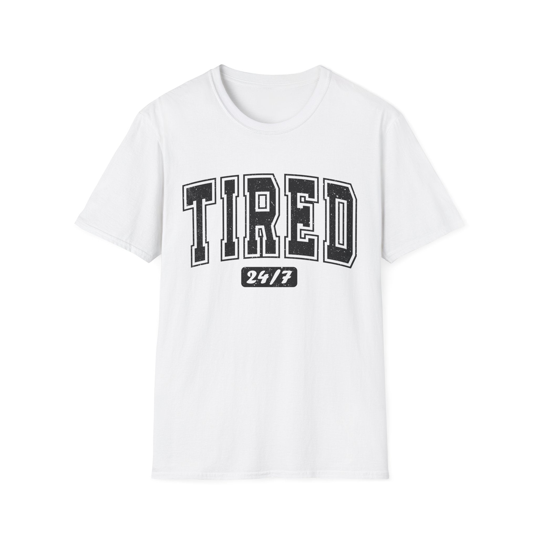 T-Shirt — 'TIRED 24/7' Vintage Varsity Graphic Tee