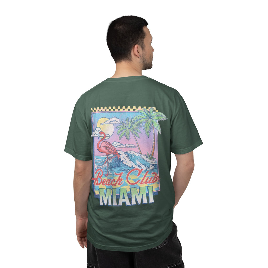 Miami Beach Club T‑Shirt — Retro Flamingo Tropical Floral Graphic Tee