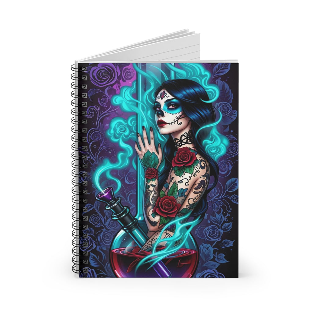 Sugar Skull Witch Notebook — Ruled Spiral Journal with Tattooed Day of the Dead Design