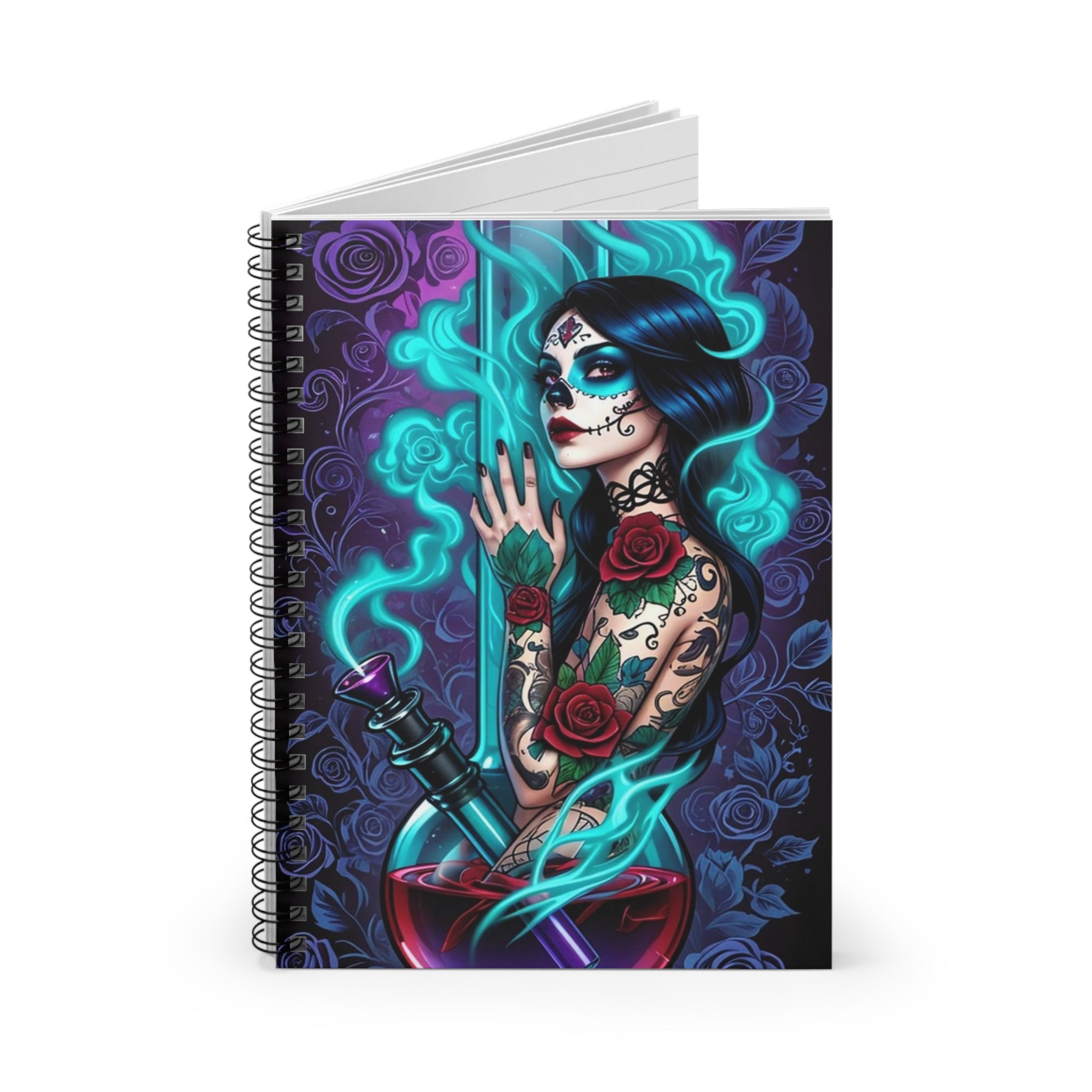 Sugar Skull Witch Notebook — Ruled Spiral Journal with Tattooed Day of the Dead Design