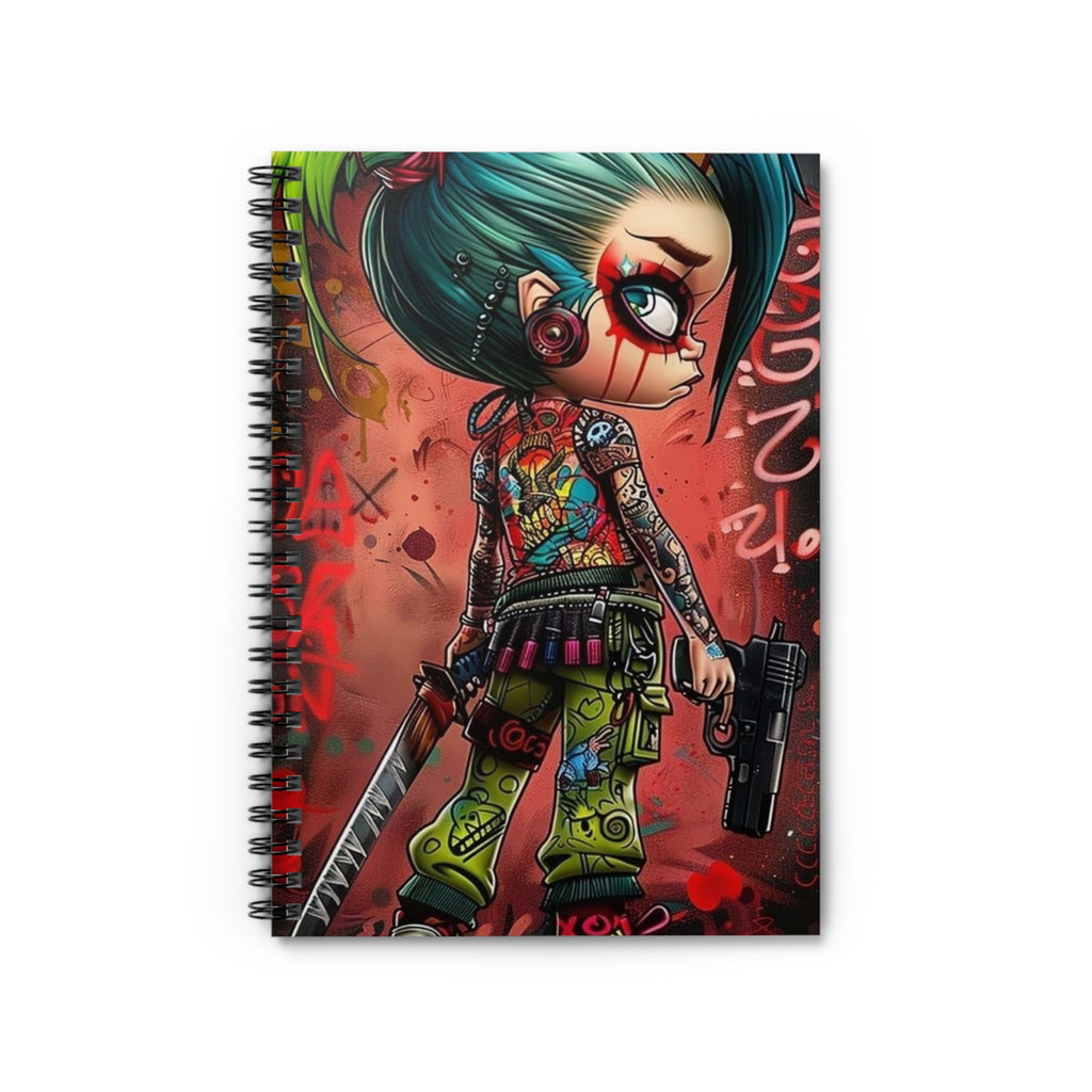 Punk Anime Warrior Spiral Notebook — Cute Creepy Girl Art, Ruled Journal for Teens & Gamers
