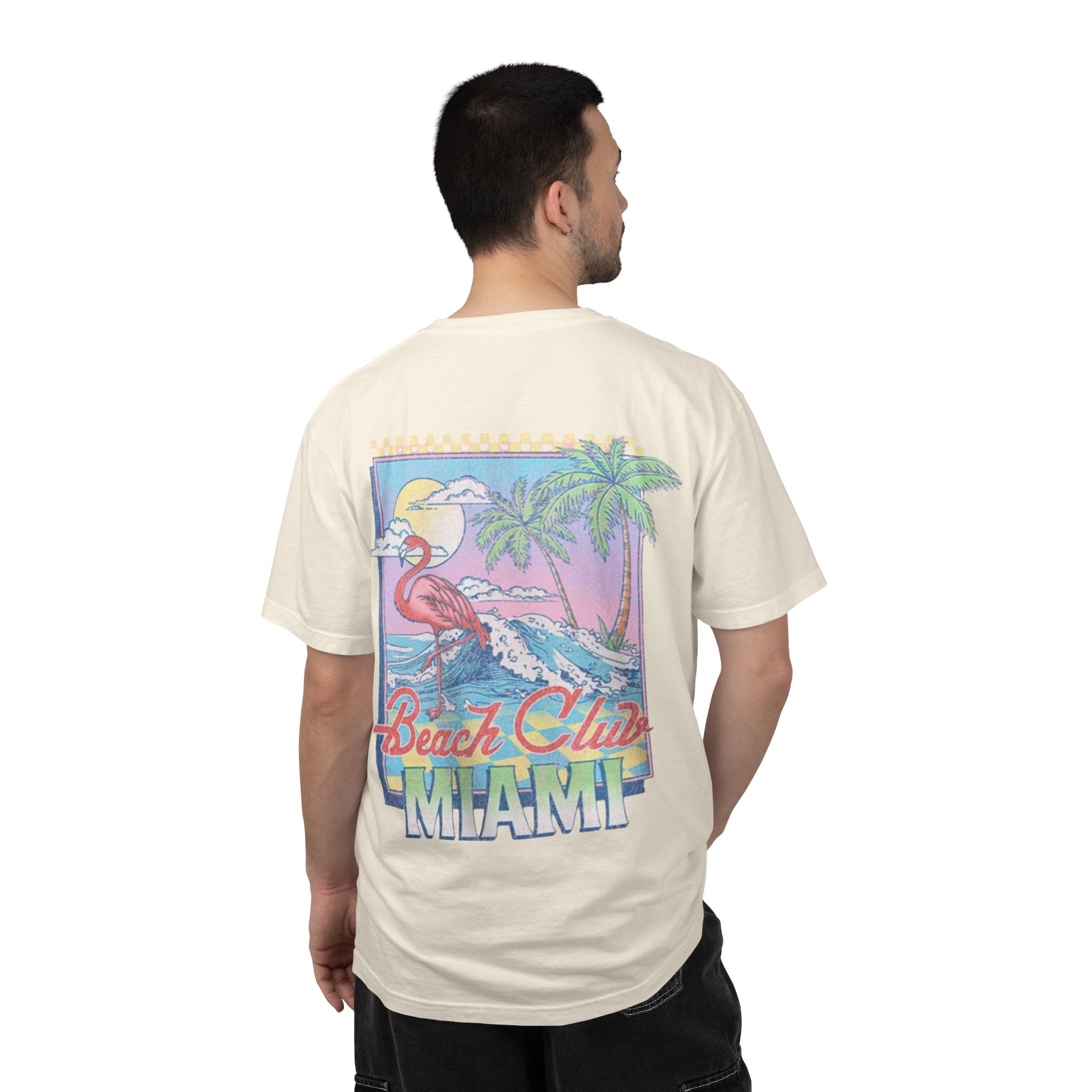 Miami Beach Club T‑Shirt — Retro Flamingo Tropical Floral Graphic Tee