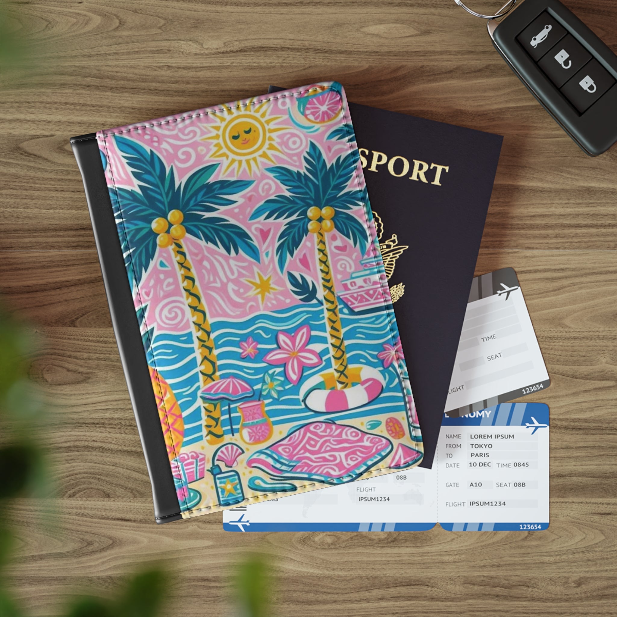 Tropical Beach Passport Cover — Colorful Palm Tree Summer Travel Accessory
