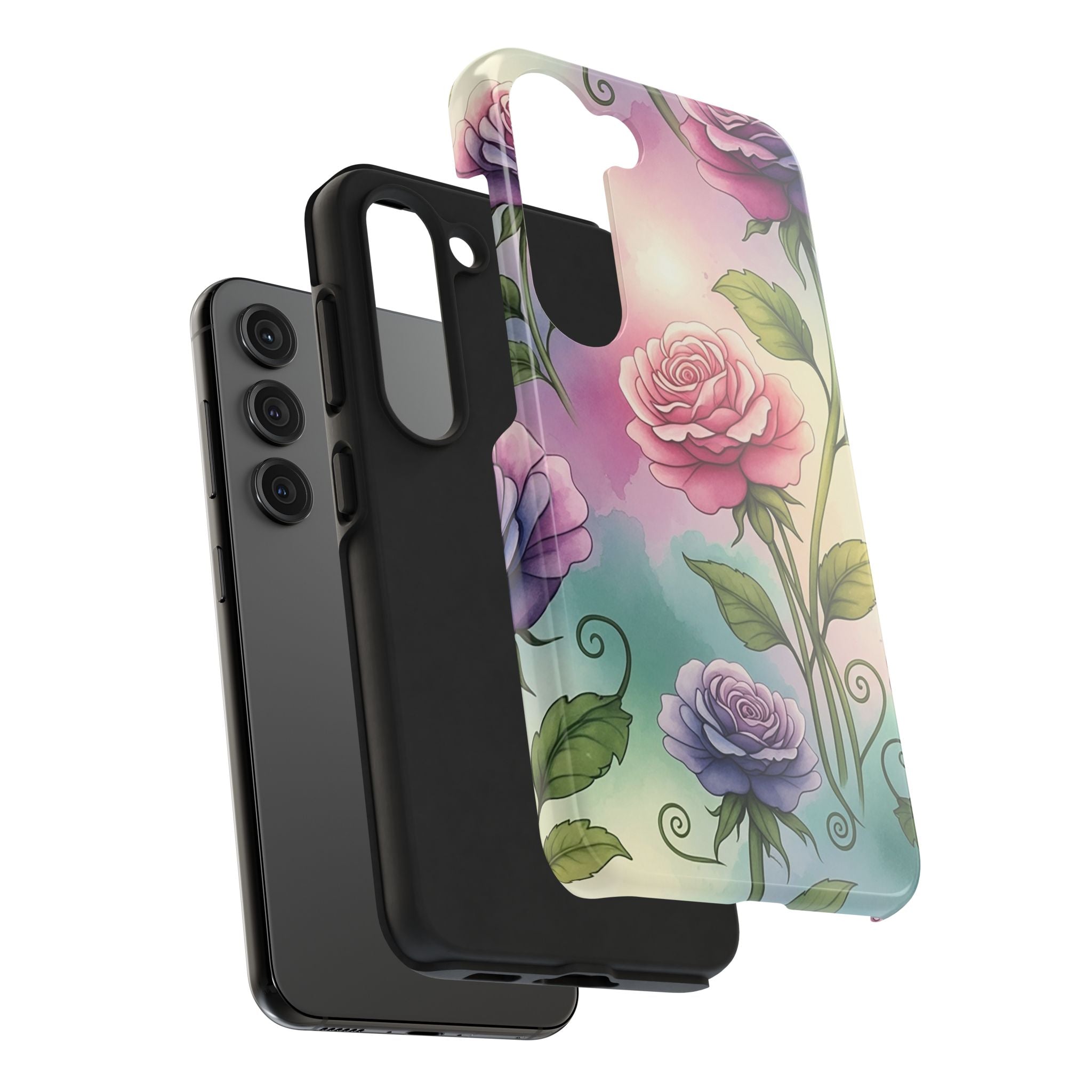 Floral Rose Tough Phone Case — Pastel Watercolor Protection