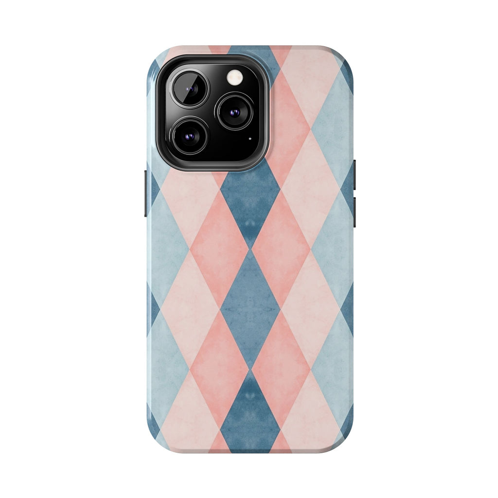Pastel Harlequin Tough Phone Case — Blue & Pink Diamond Pattern
