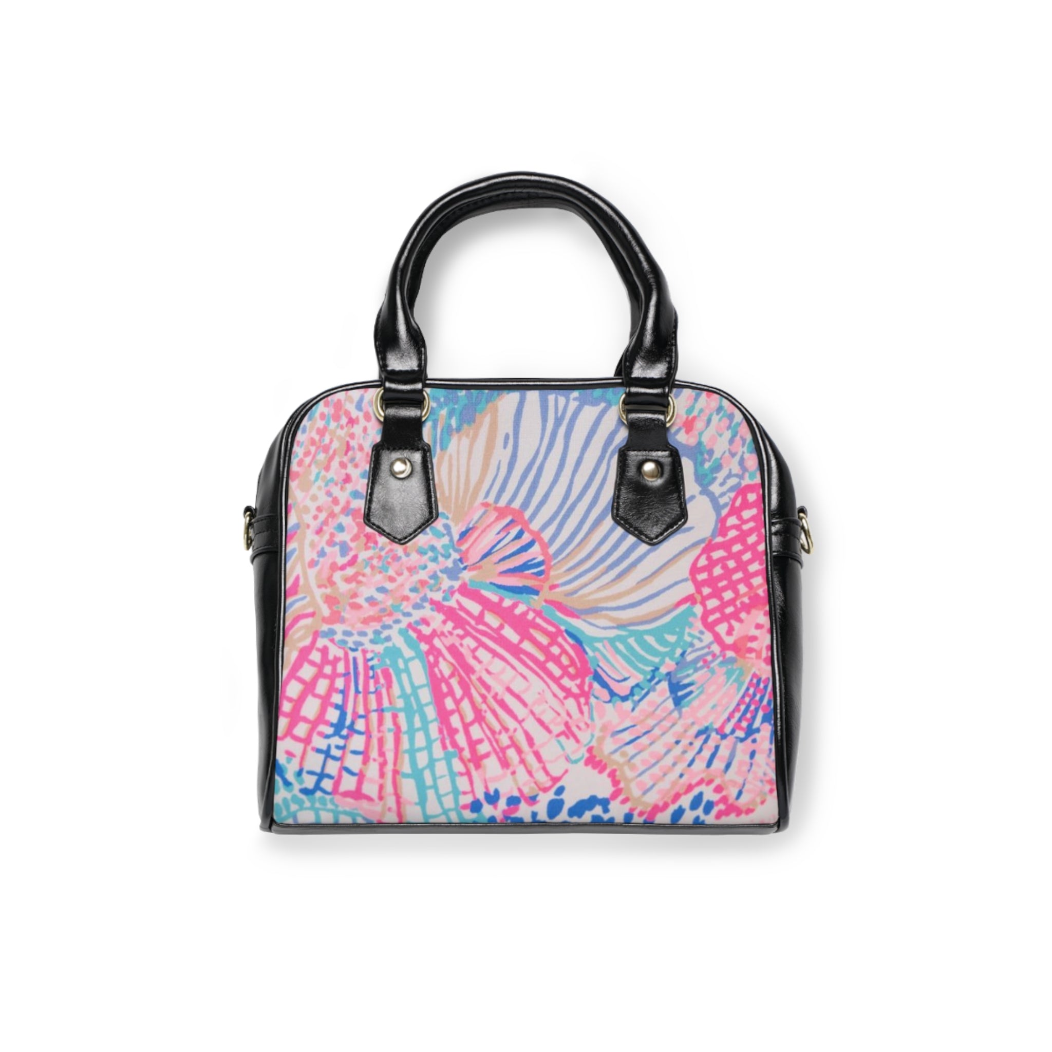 Floral Shell Print Shoulder Handbag — Pink Beachy Pattern Tote