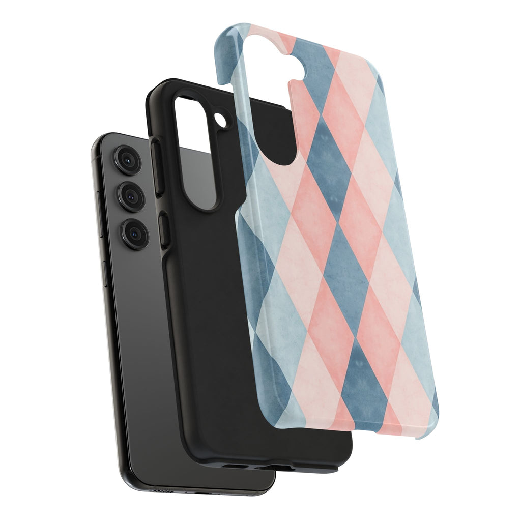 Pastel Harlequin Tough Phone Case — Blue & Pink Diamond Pattern