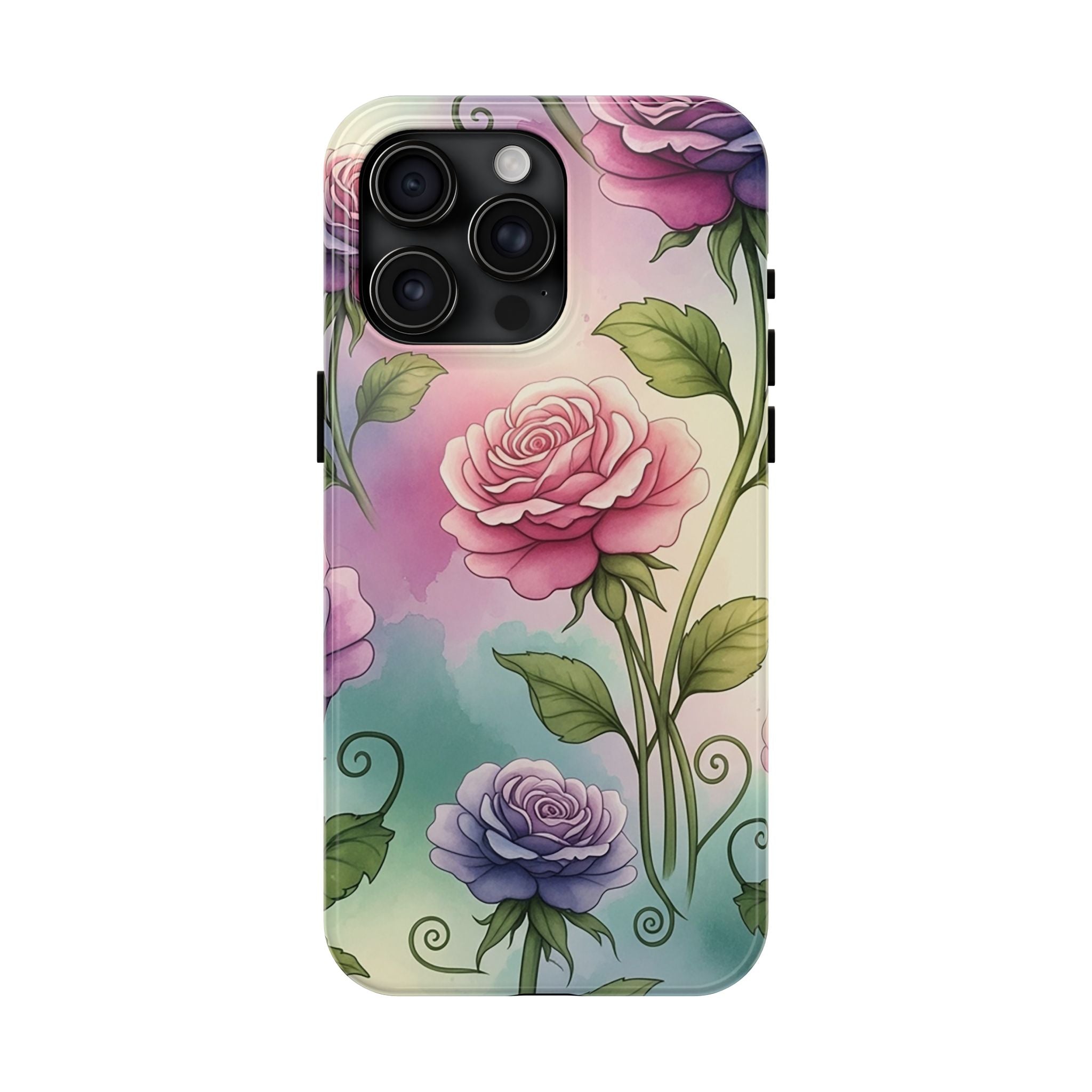 Floral Rose Tough Phone Case — Pastel Watercolor Protection