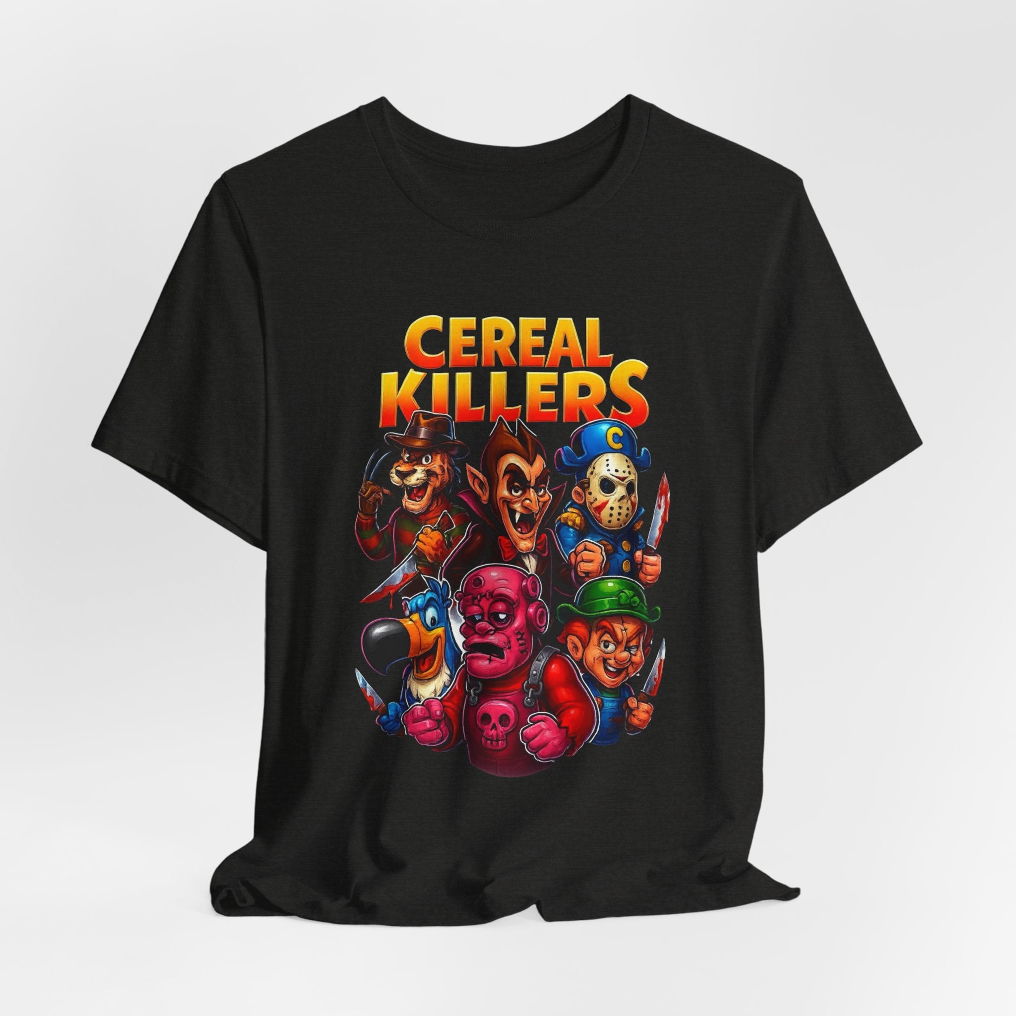 Cereal Killers Parody Horror Cartoon T-Shirt | Funny Cereal Villains Graphic Tee