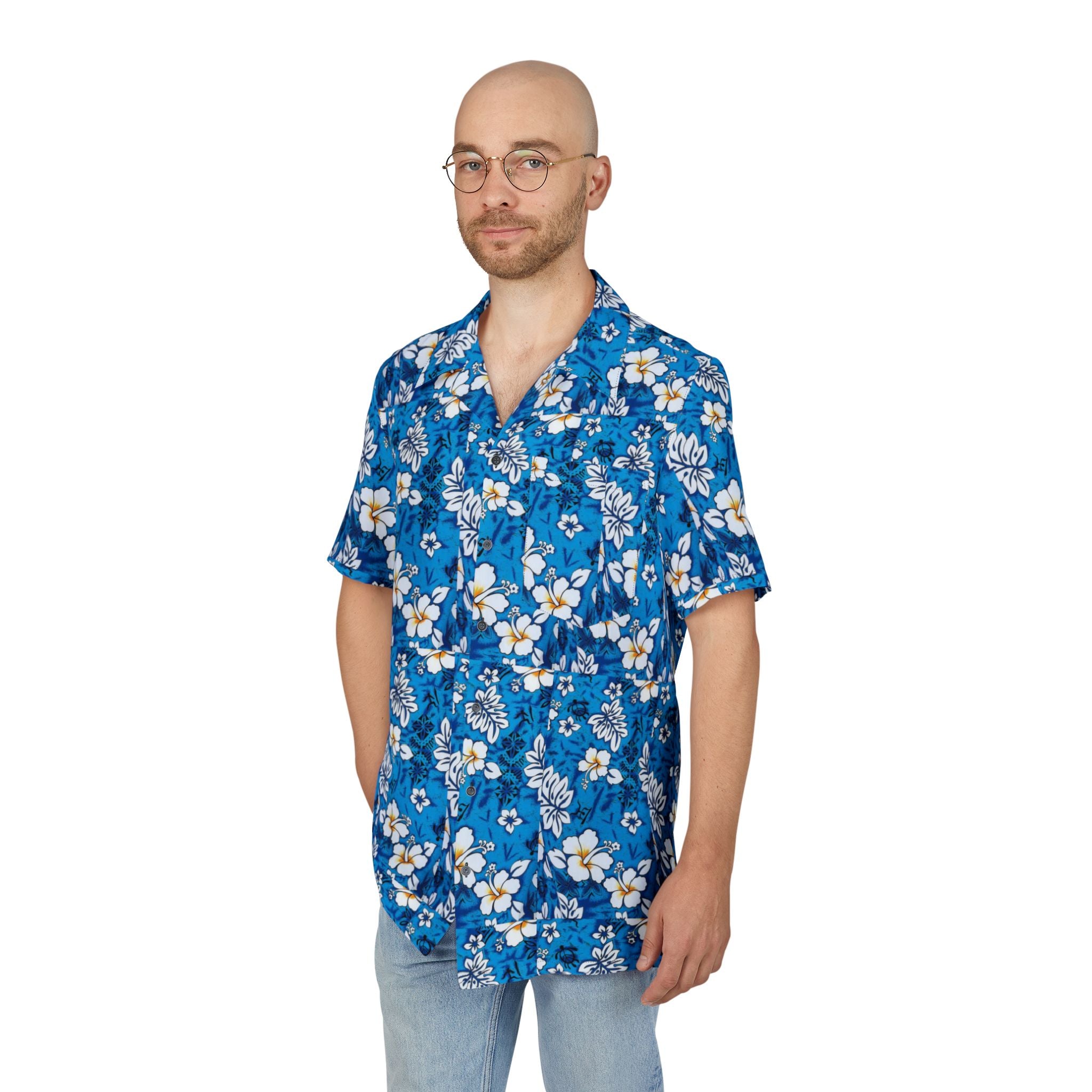 Blue Plumeria Hawaiian Shirt