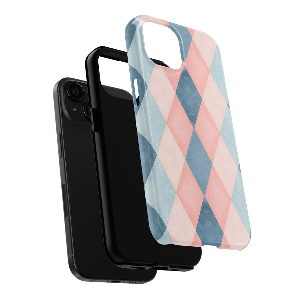 Pastel Harlequin Tough Phone Case — Blue & Pink Diamond Pattern