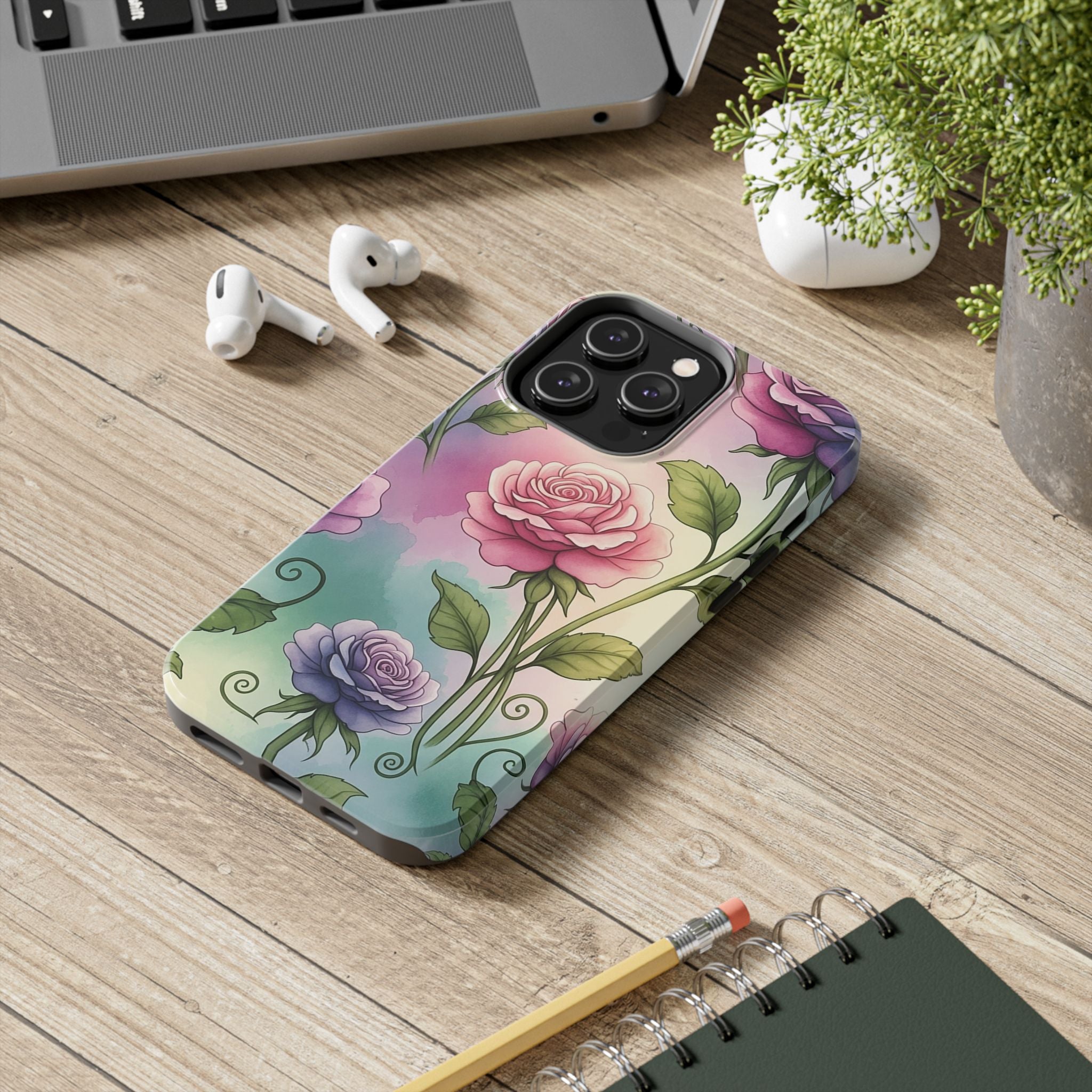 Floral Rose Tough Phone Case — Pastel Watercolor Protection