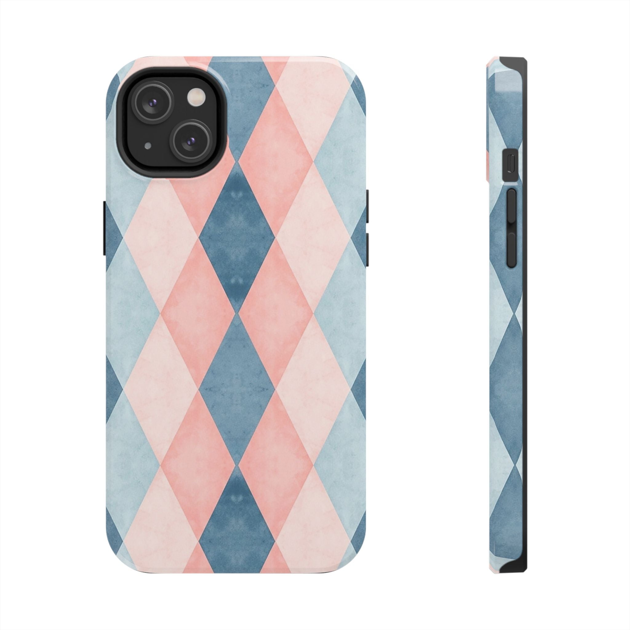 Pastel Harlequin Tough Phone Case — Blue & Pink Diamond Pattern
