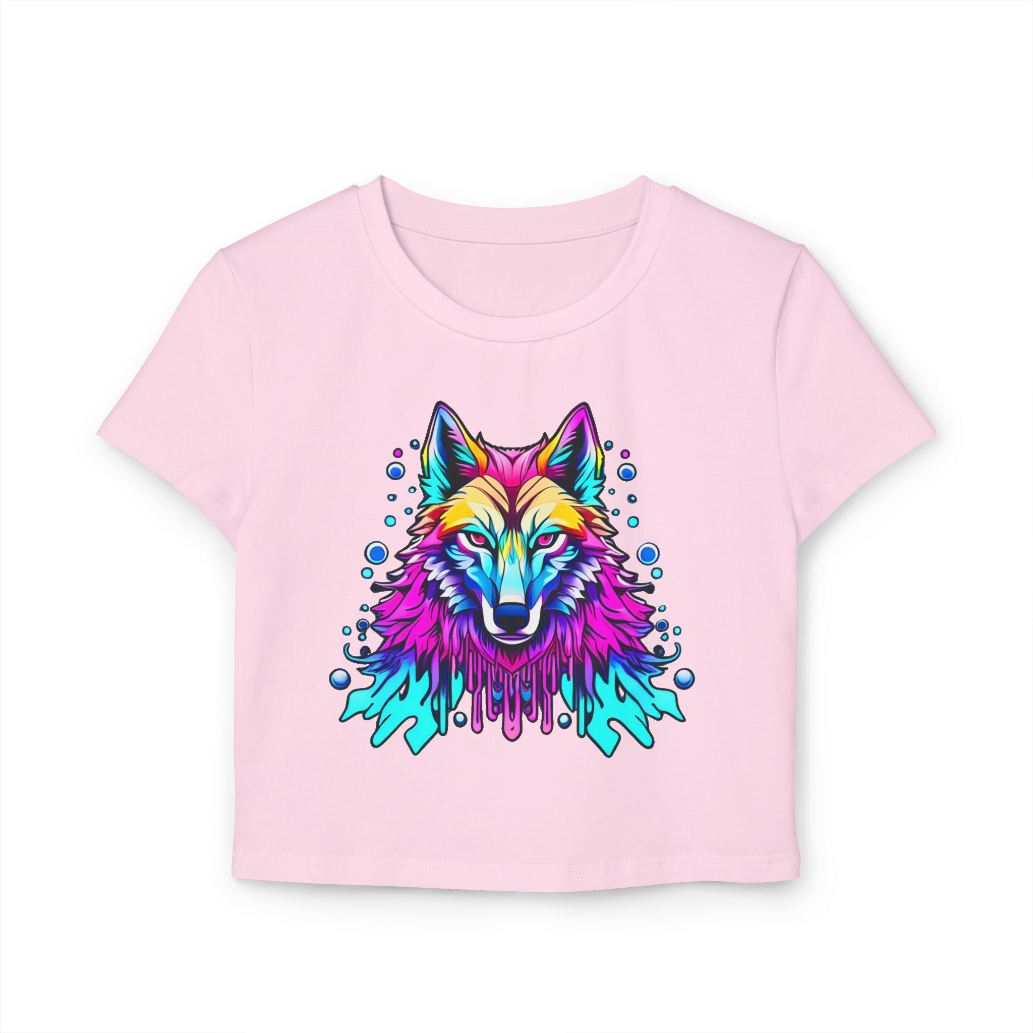 Colorful Wolf Women's Baby Tee — Vibrant Neon Wolf Graphic Crop Shirt