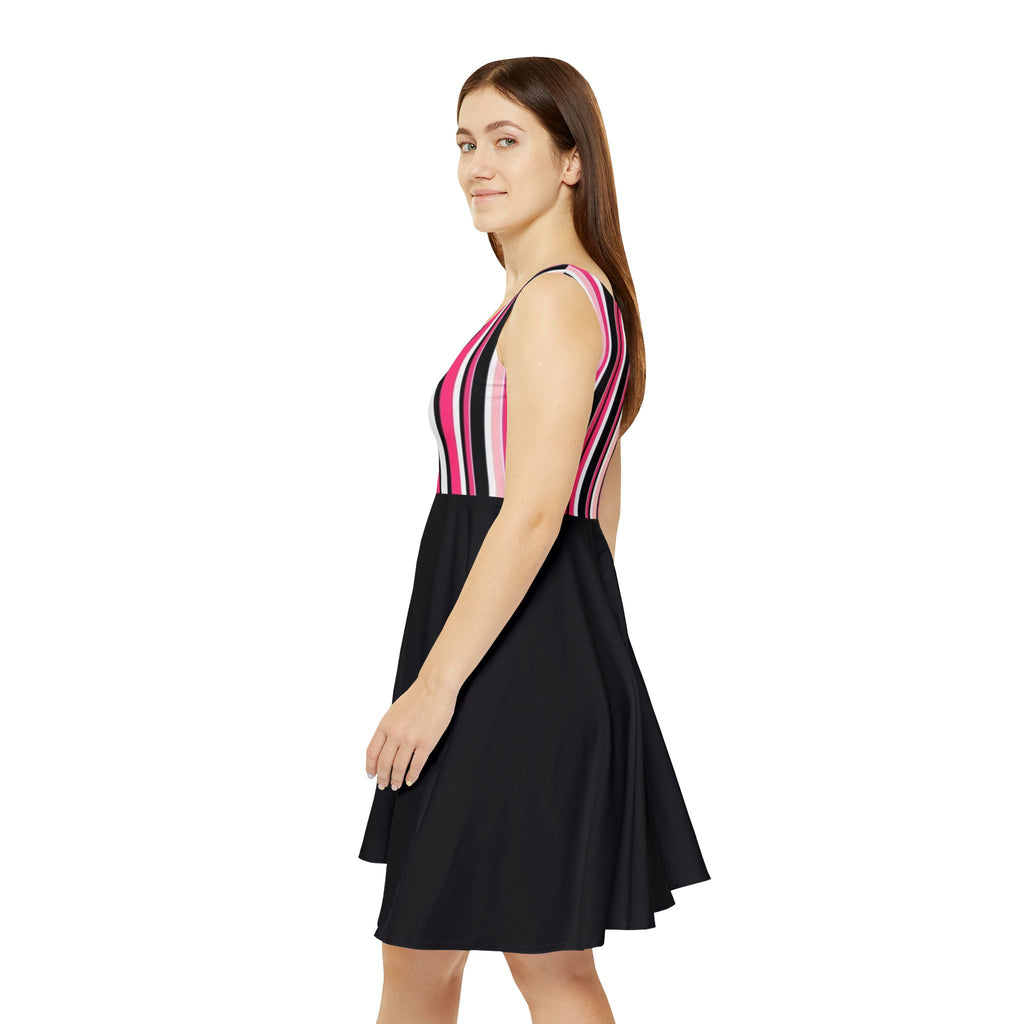 Striped Pink & Black Skater Dress — Women's Casual A-Line Summer Dress