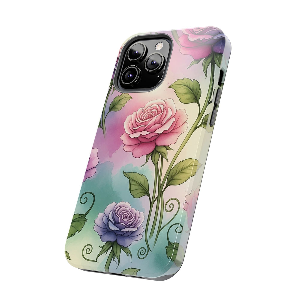 Floral Rose Tough Phone Case — Pastel Watercolor Protection