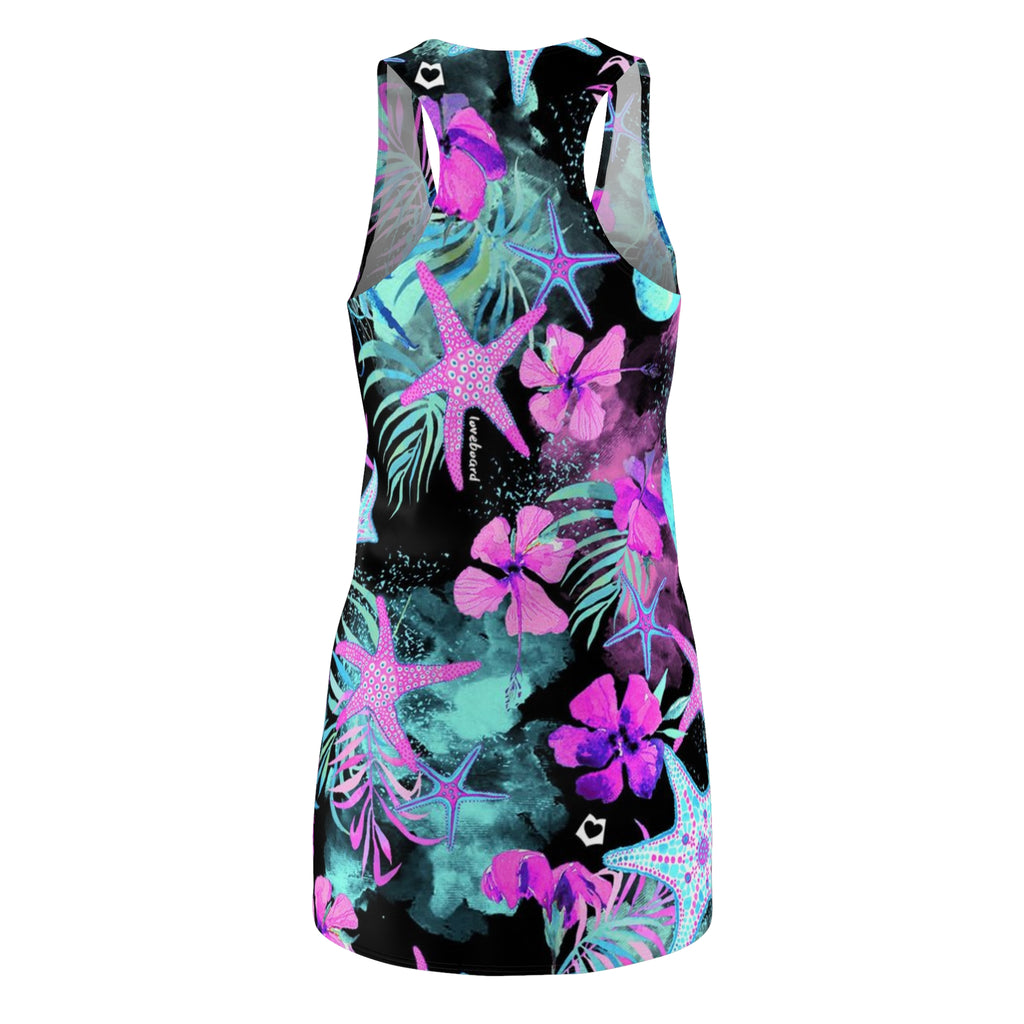 Tropical Starfish Racerback Dress — Neon Hibiscus Beach Print