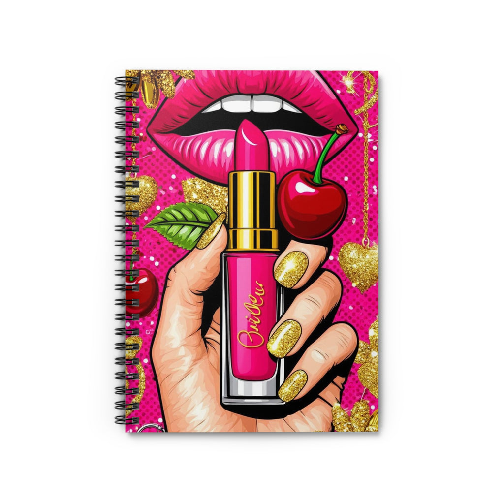 Notebook — Pink Lipstick & Cherry Pop Spiral Journal (Ruled)